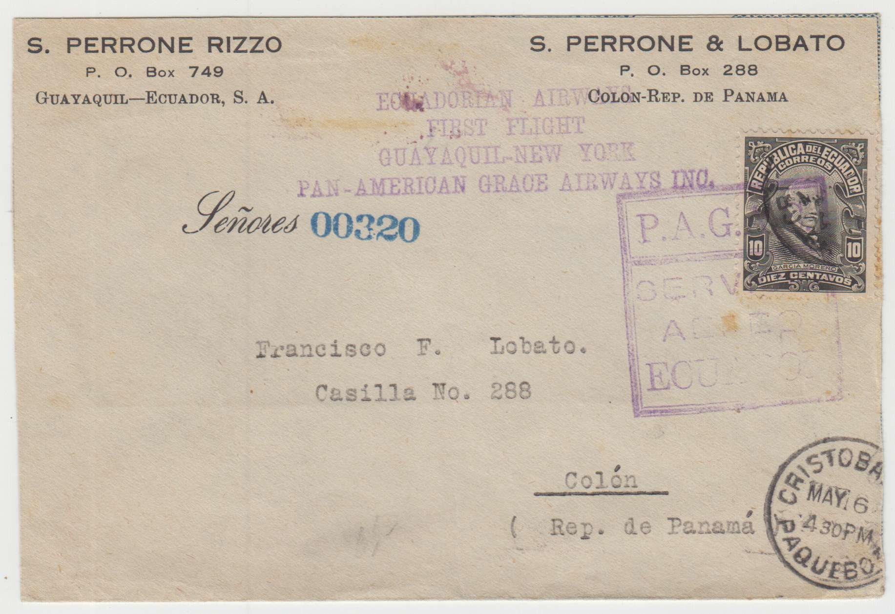 Ecuador 1929 — Envelope from Guayaquil to Colon, Panama