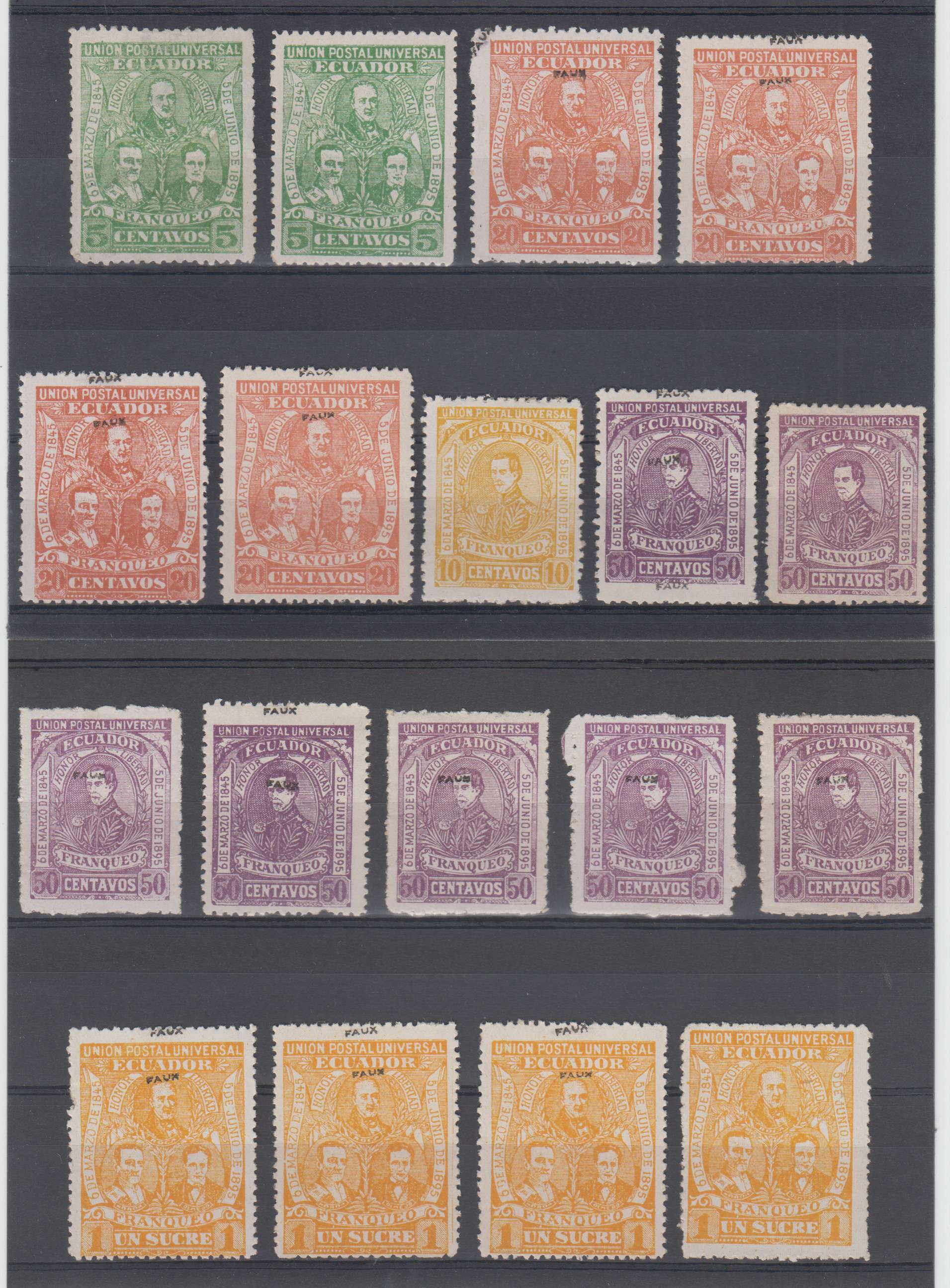 Ecuador 1865 — Collection of 43 forgeries including Fournier, bogus & forged surcharges with error "1…