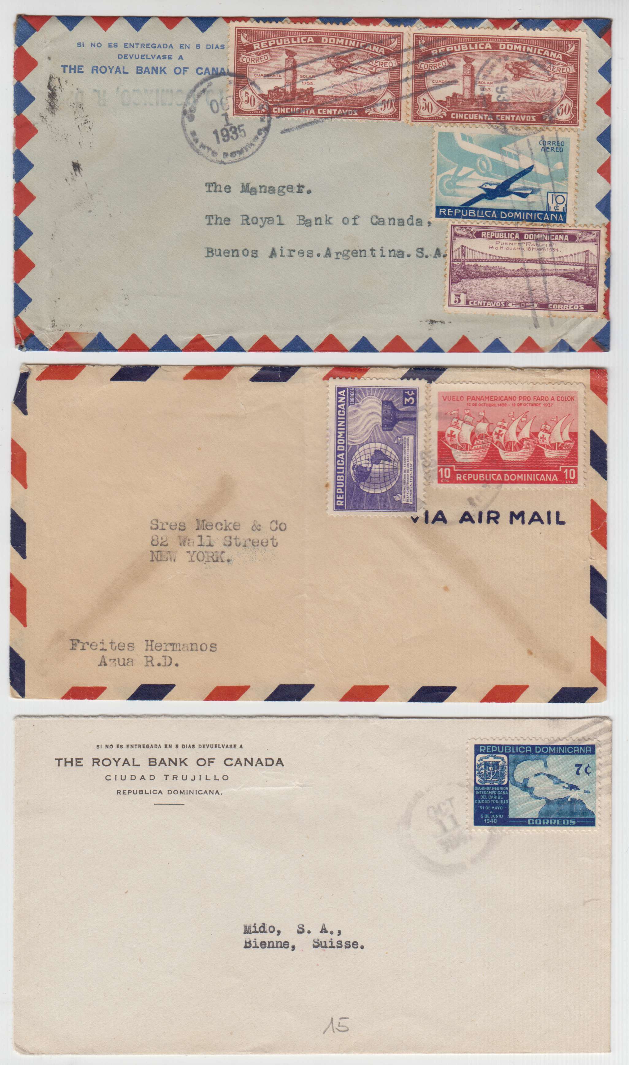 Dominican Republic 1930 — Collection of 11 air or surface covers to Haiti, Switzerland or Argentina with better