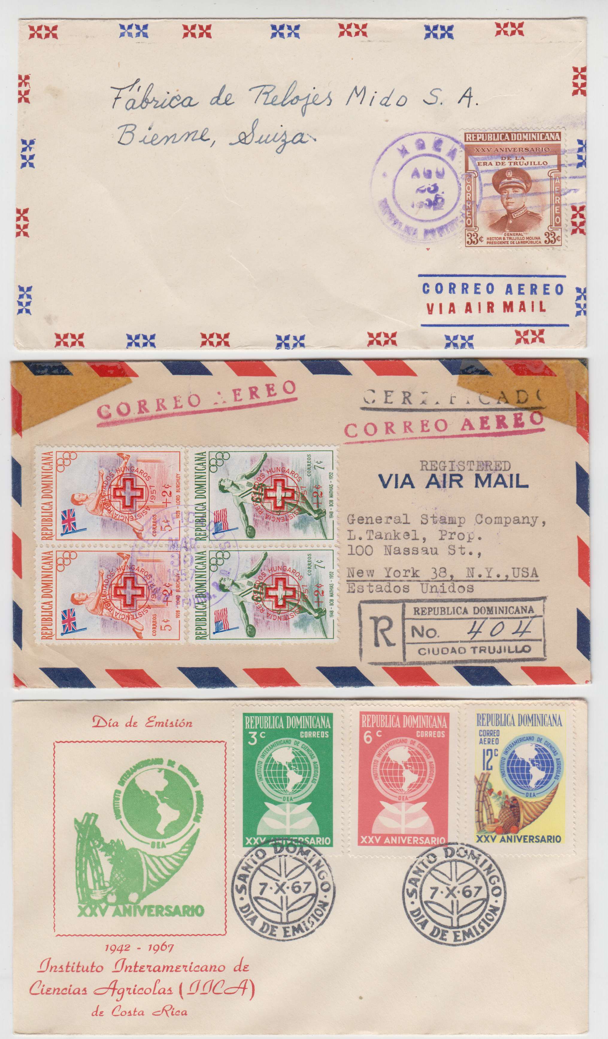 Dominican Republic 1952 — Selection of 11 airmail covers to New York or Switzerland (one unadressed)