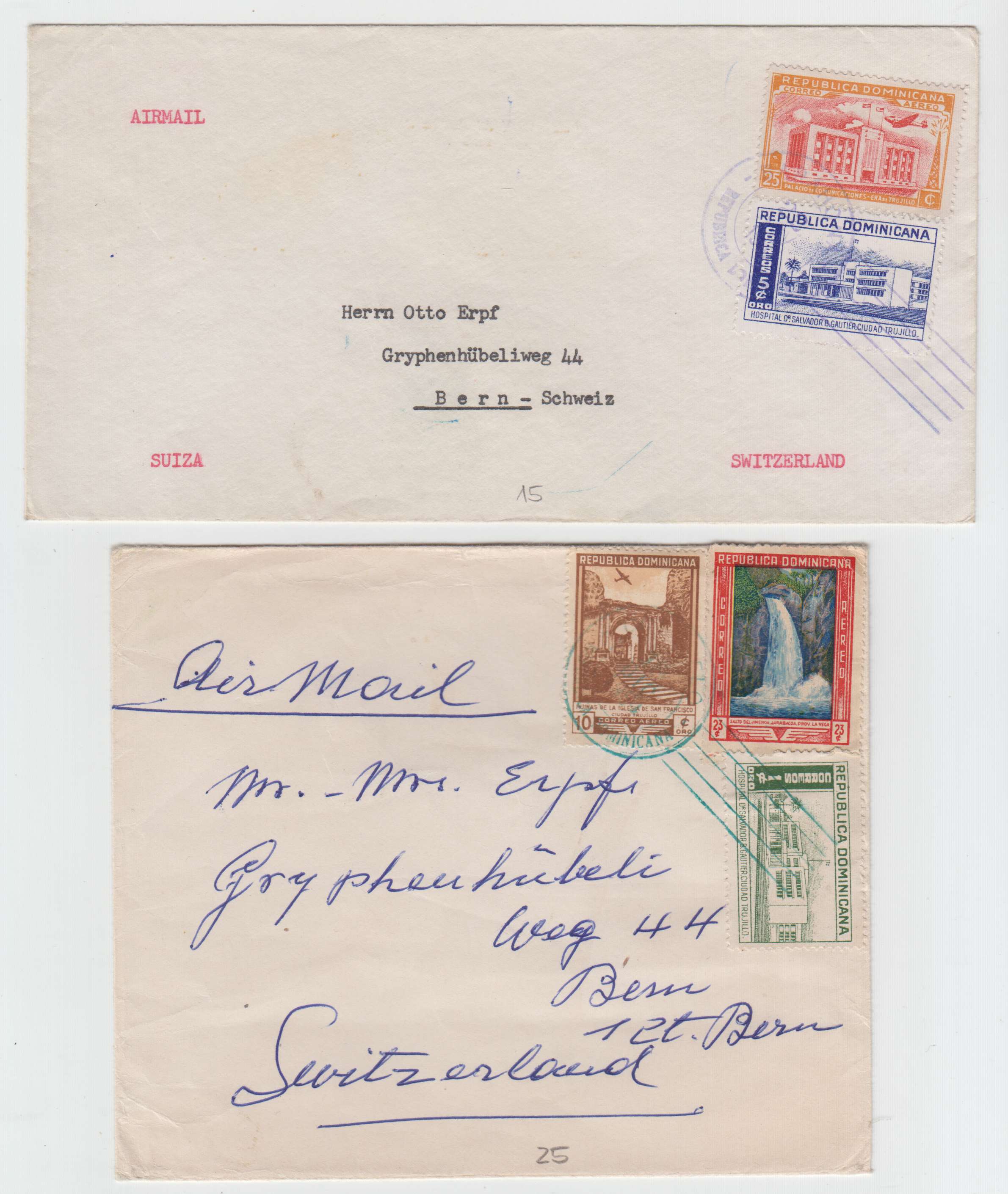 Dominican Republic 1952 — Selection of 11 airmail covers to New York or Switzerland (one unadressed)