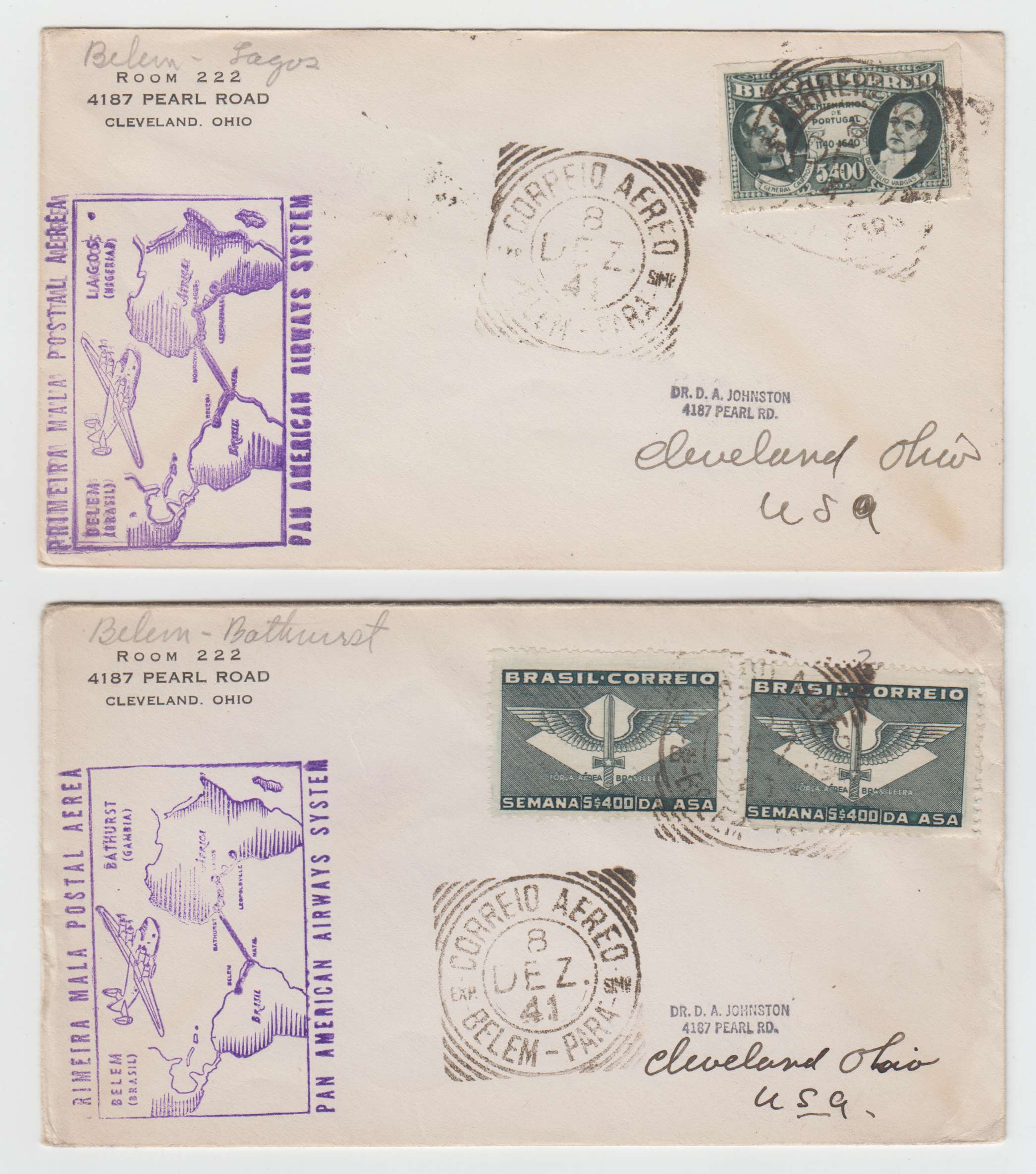 Brazil 1937 — Group of 5 FF covers
