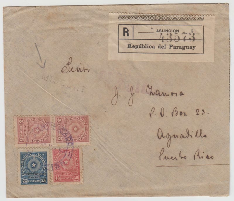 Paraguay 1915 — R-Cover to Puert Rico