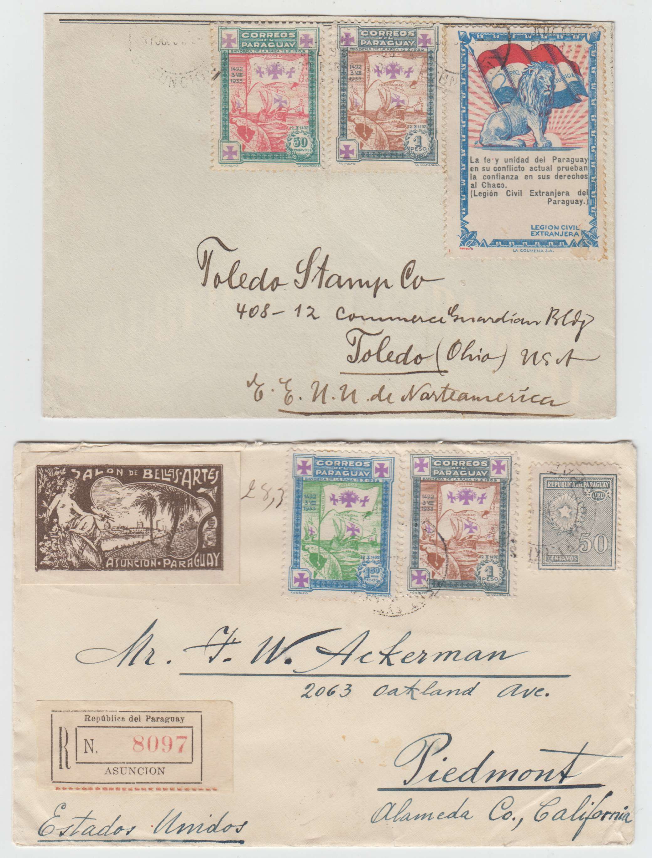 Paraguay 1933 — Columbus issue & Foreign Legion Labels