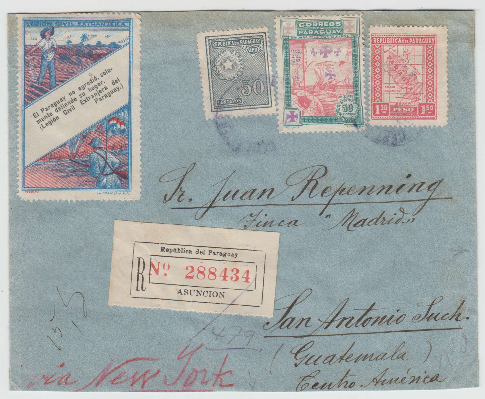 Paraguay 1933 — Columbus issue & Foreign Legion Labels