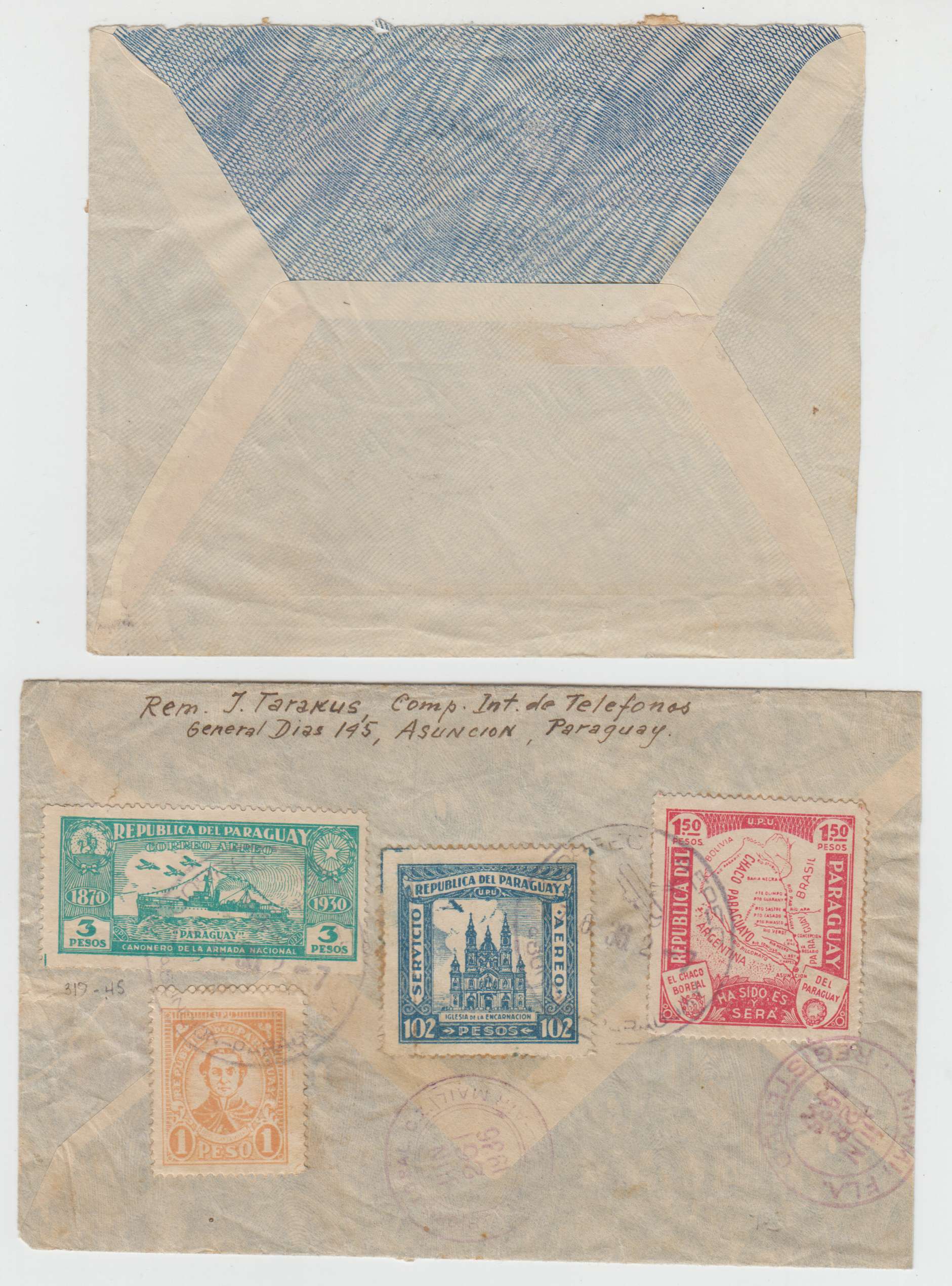 Paraguay 1935 — Four Air covers to USA via Aeropostale & others with Tobacco, Zeppelin & other frankings…