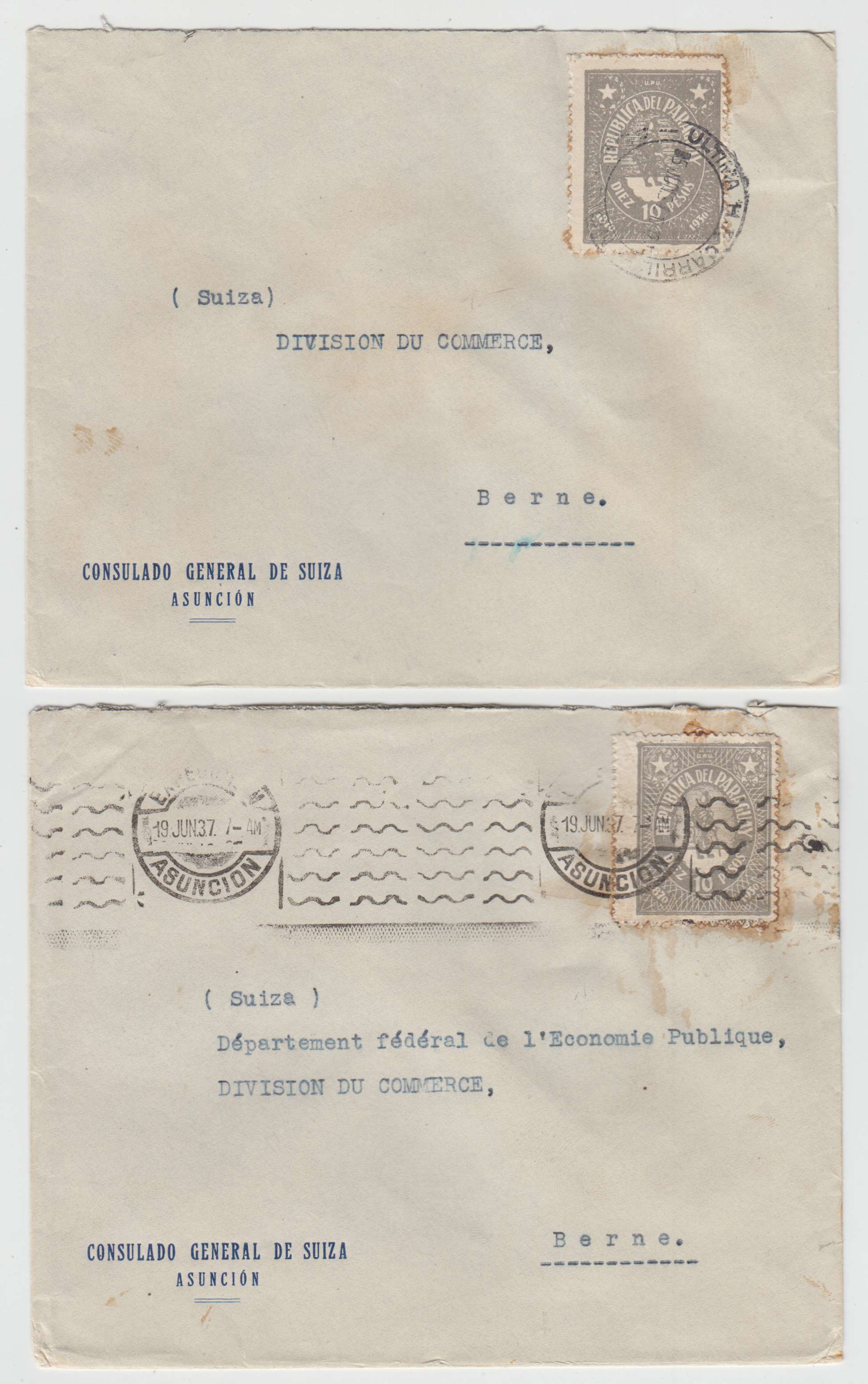 Paraguay 1936 — Four covers including First experimental Flight Montevideo - Rio de Janeiro by Doolitle…