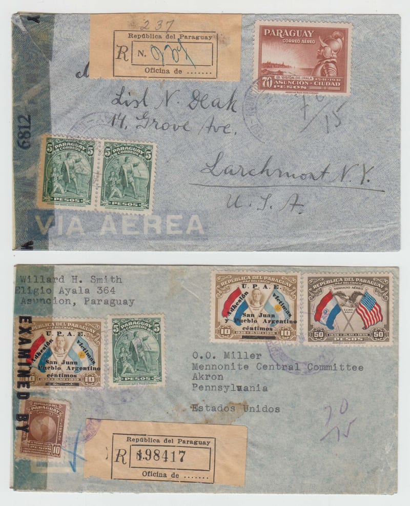 Paraguay 1942 — Four Wwii censor covers to USA with three R-covers & one printed "Victory & Freedom"
