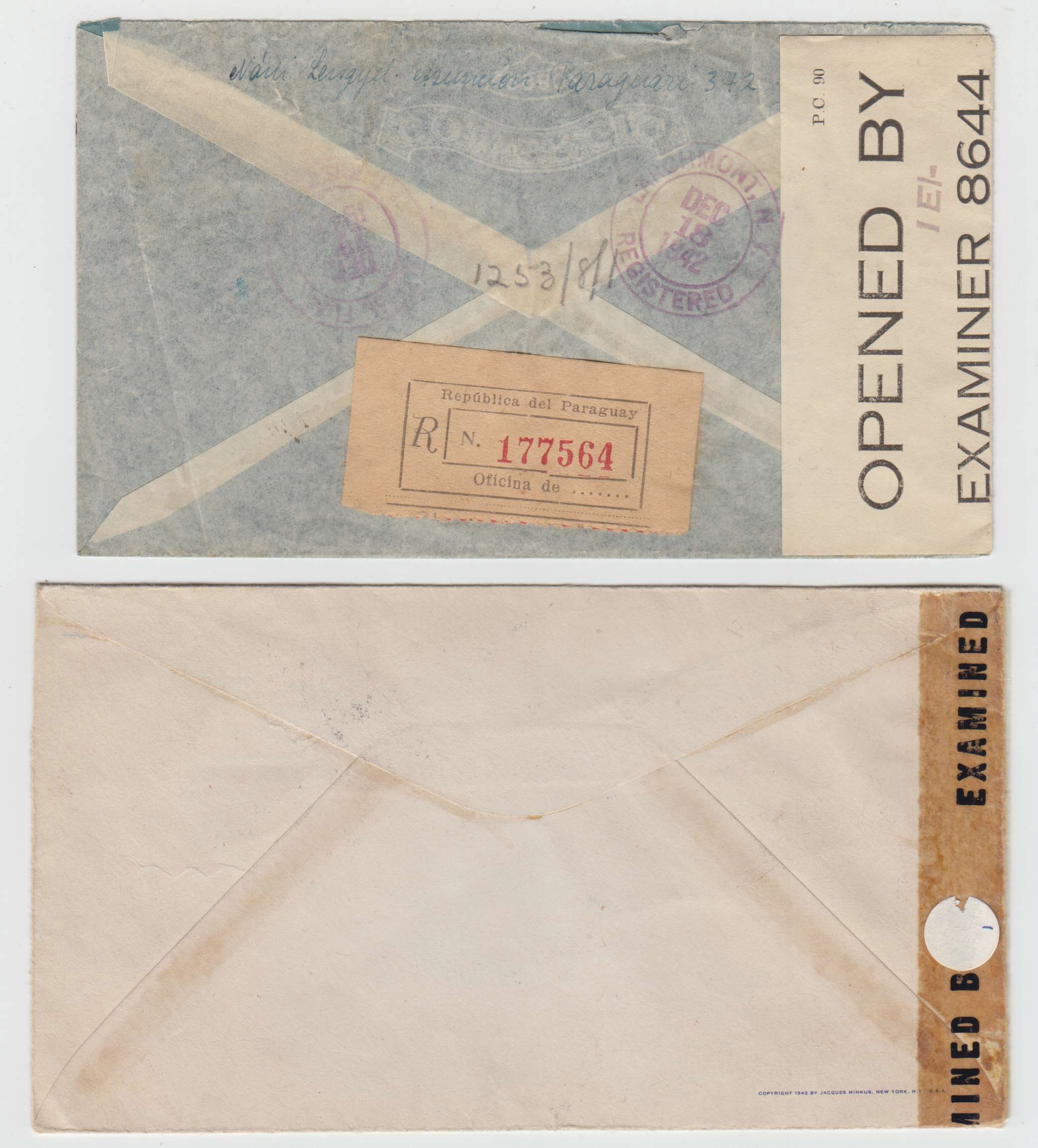 Paraguay 1942 — Four Wwii censor covers to USA with three R-covers & one printed "Victory & Freedom"