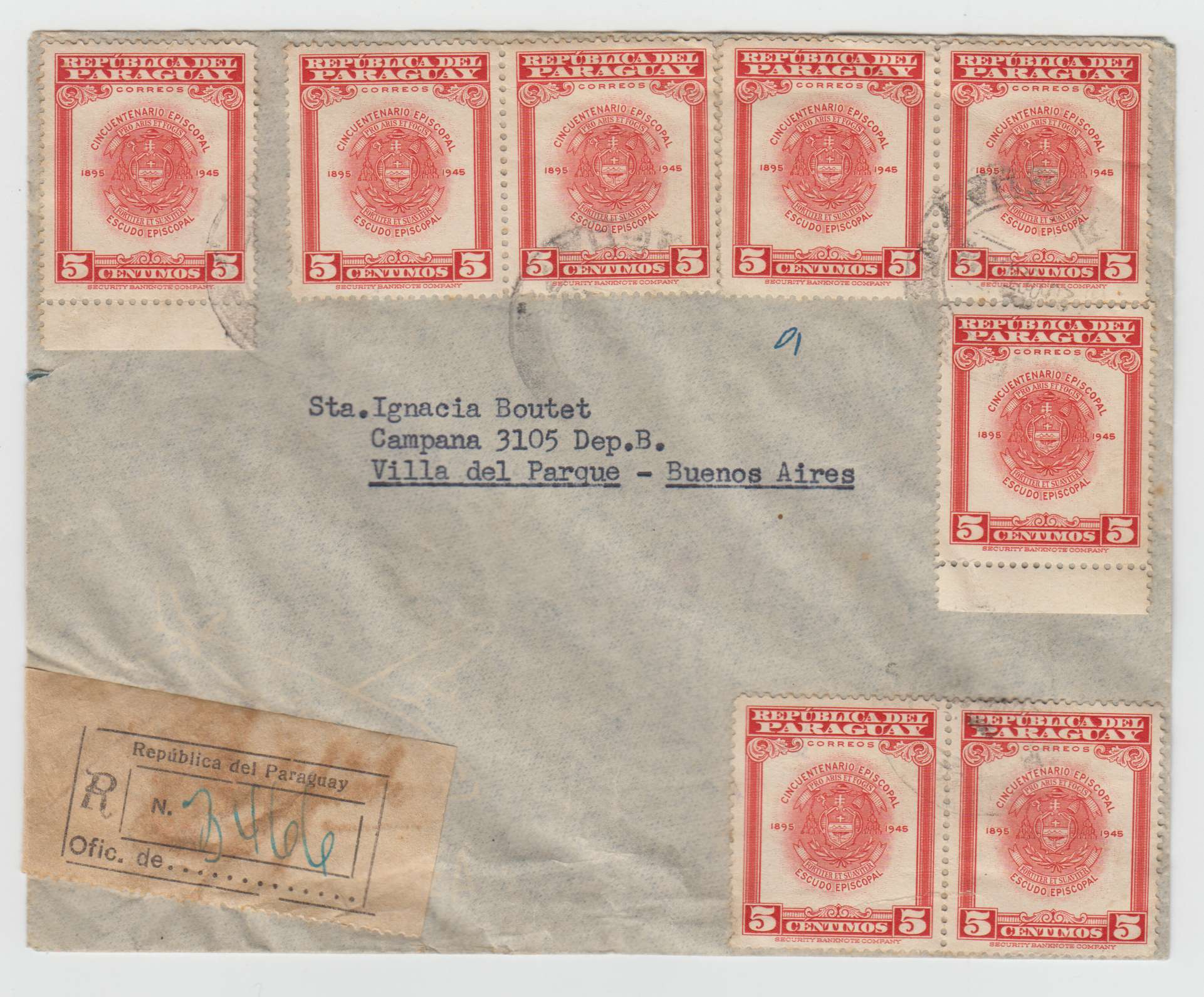 Paraguay 1948 — Archbishop of Asuncion issue on 9 covers including two Ff's to La Paz & Houston, Tx by…