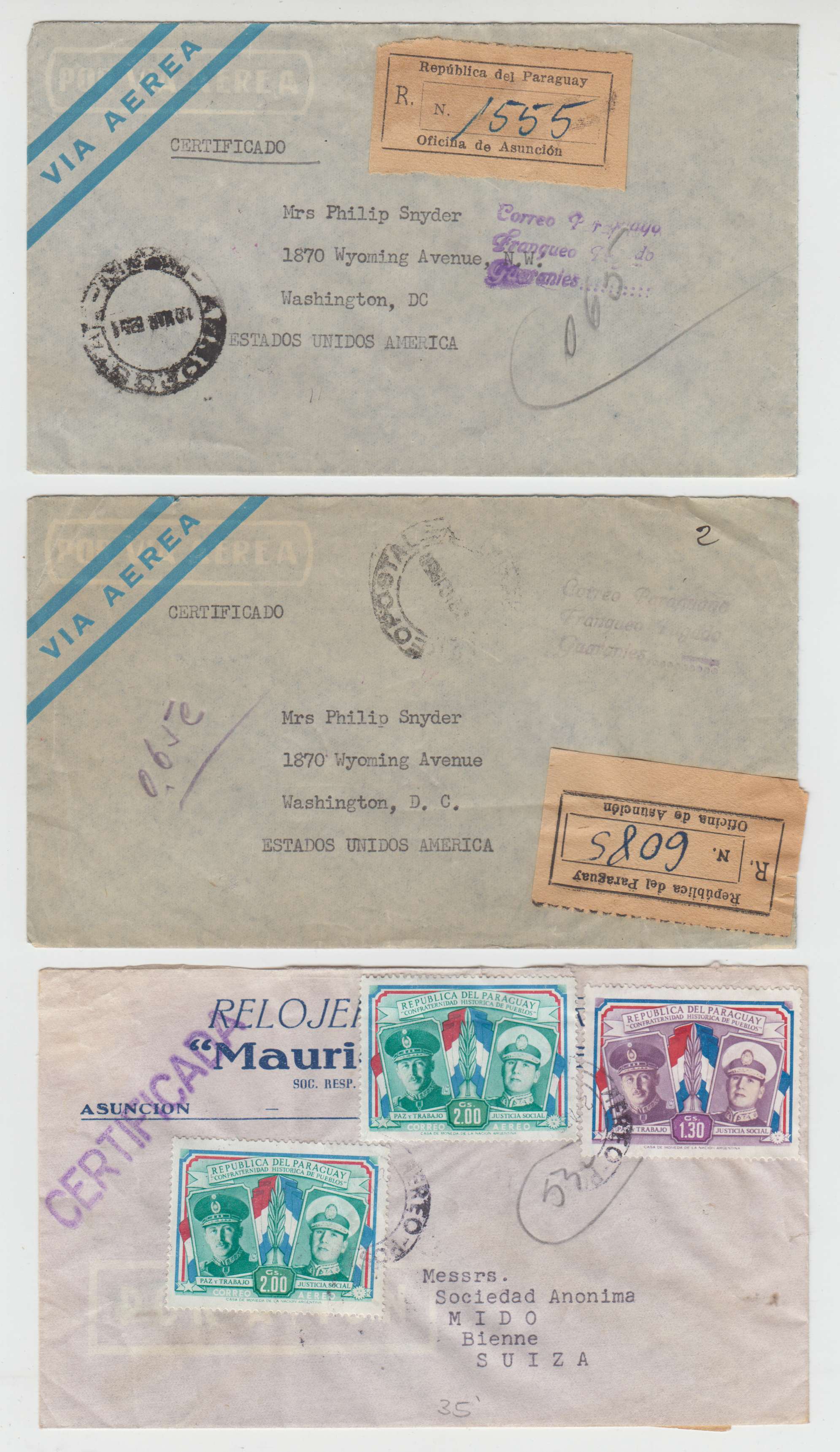Paraguay 1950 — Better selection of 9 covers including two scarce "CORREO Paraguayo/franqueo…