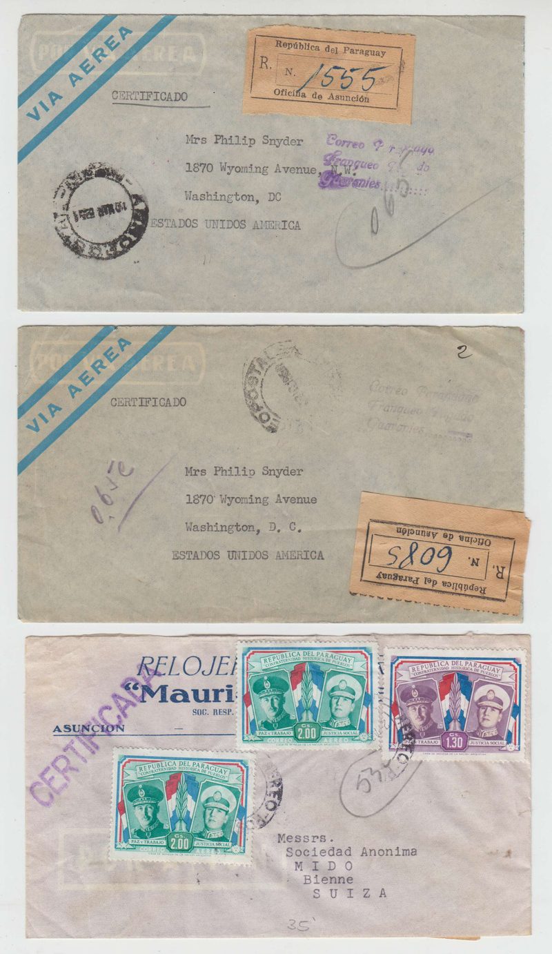 Paraguay 1950 — Better selection of 9 covers including two scarce "CORREO Paraguayo/franqueo…
