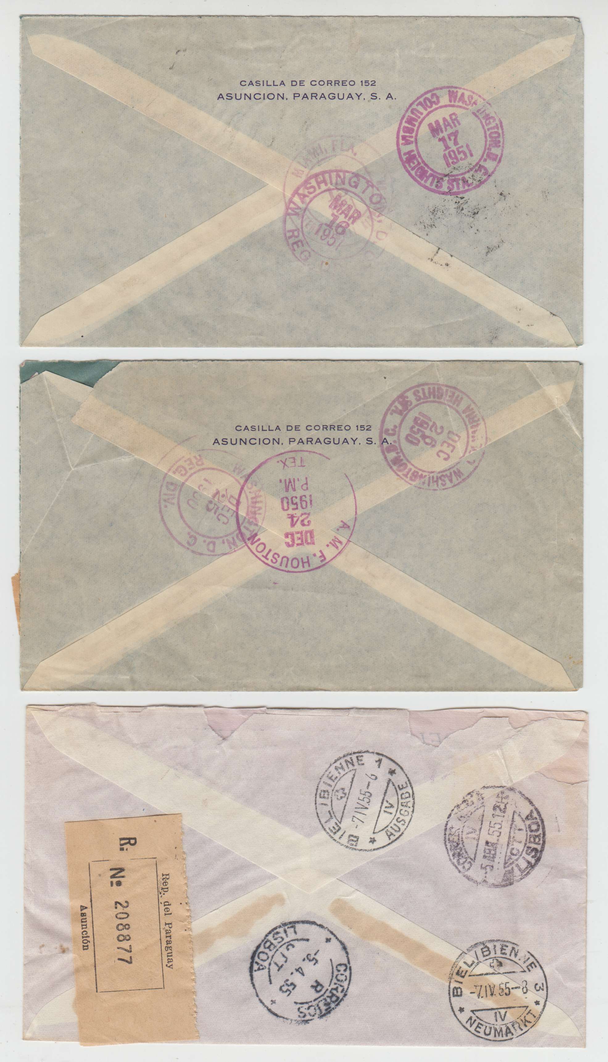 Paraguay 1950 — Better selection of 9 covers including two scarce "CORREO Paraguayo/franqueo…