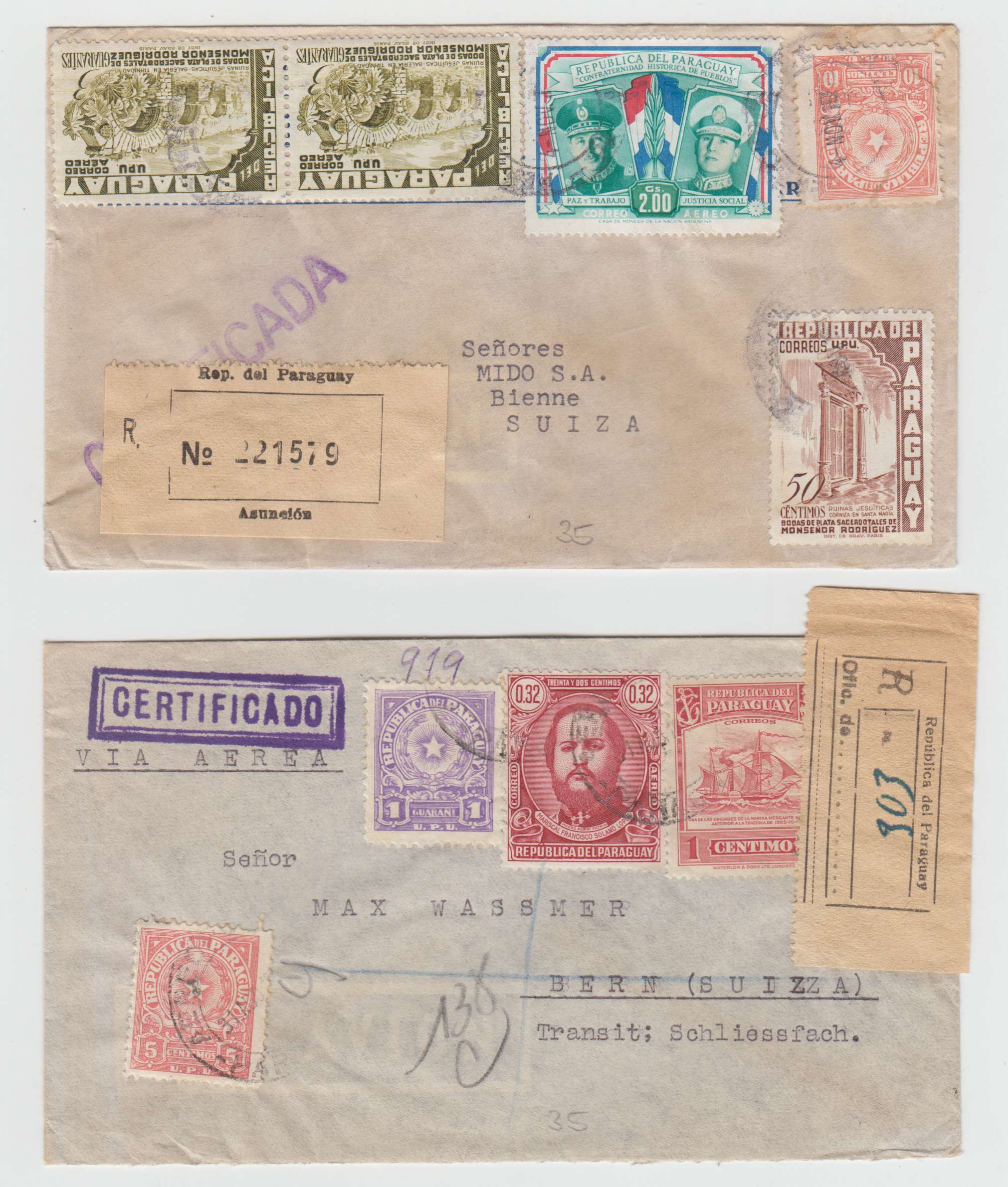 Paraguay 1950 — Better selection of 9 covers including two scarce "CORREO Paraguayo/franqueo…