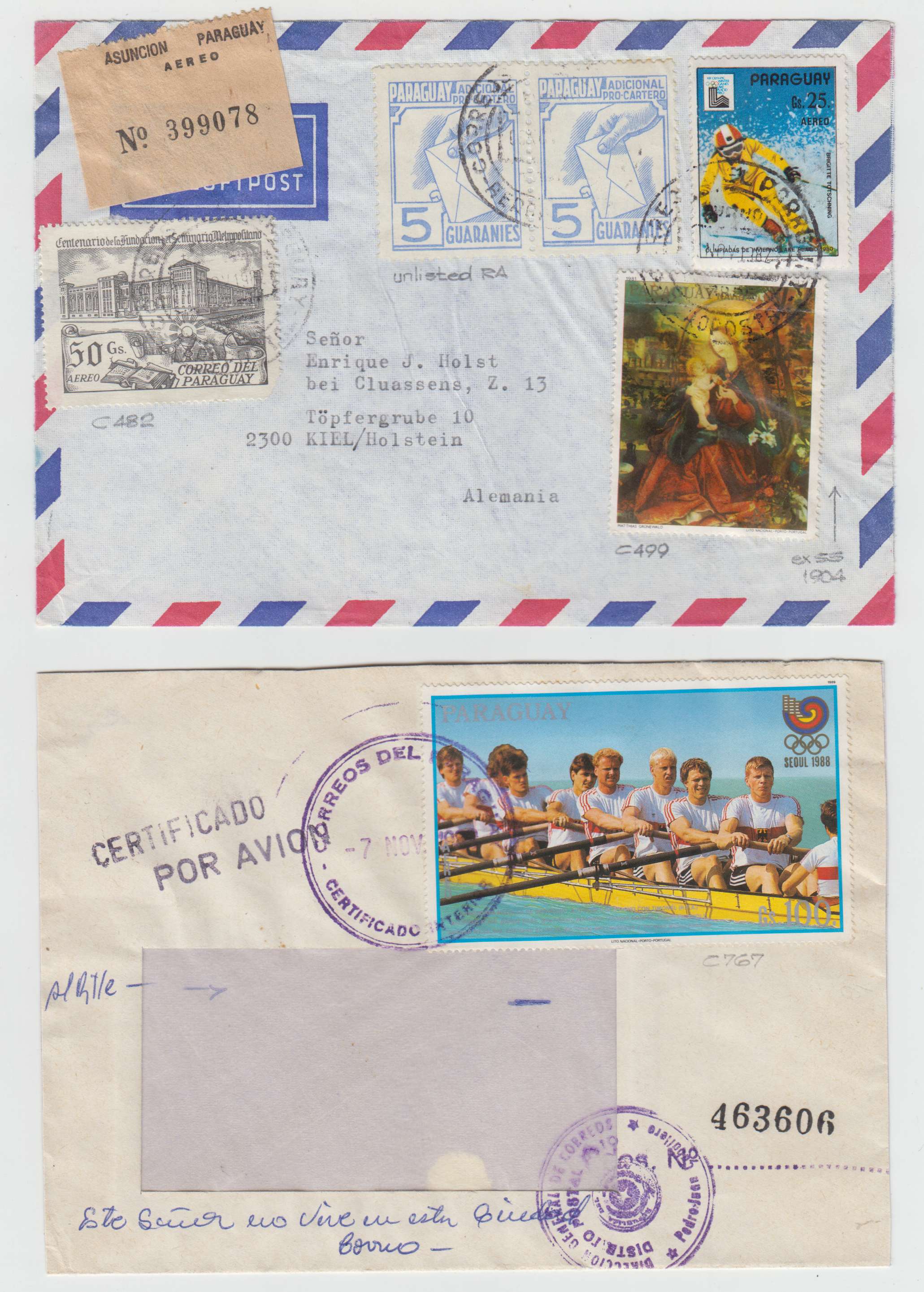 Paraguay 1950 — Better selection of 9 covers including two scarce "CORREO Paraguayo/franqueo…