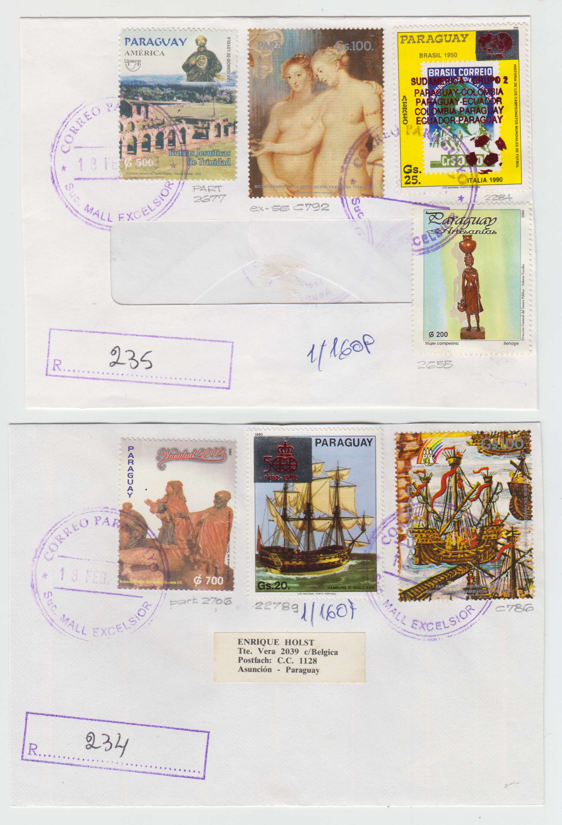Paraguay 1950 — Better selection of 9 covers including two scarce "CORREO Paraguayo/franqueo…
