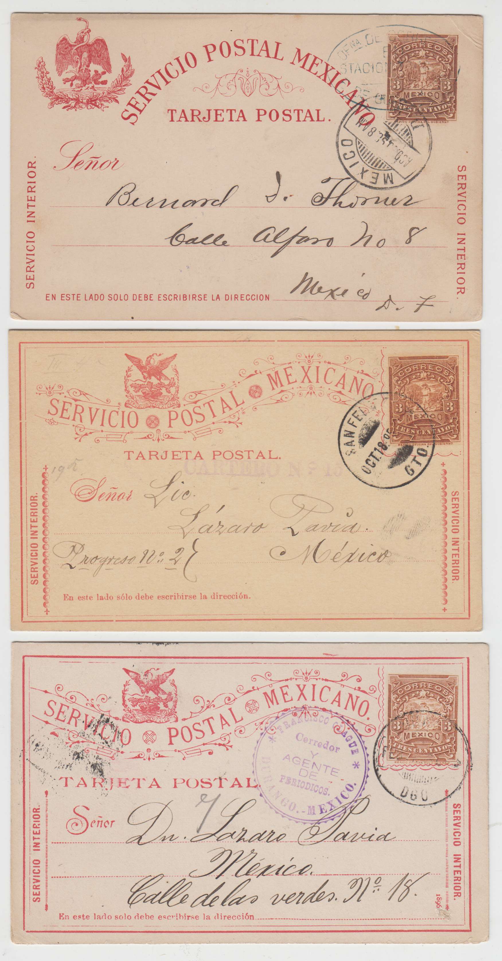 Mexico 1895 — Cartero (postman) cancels