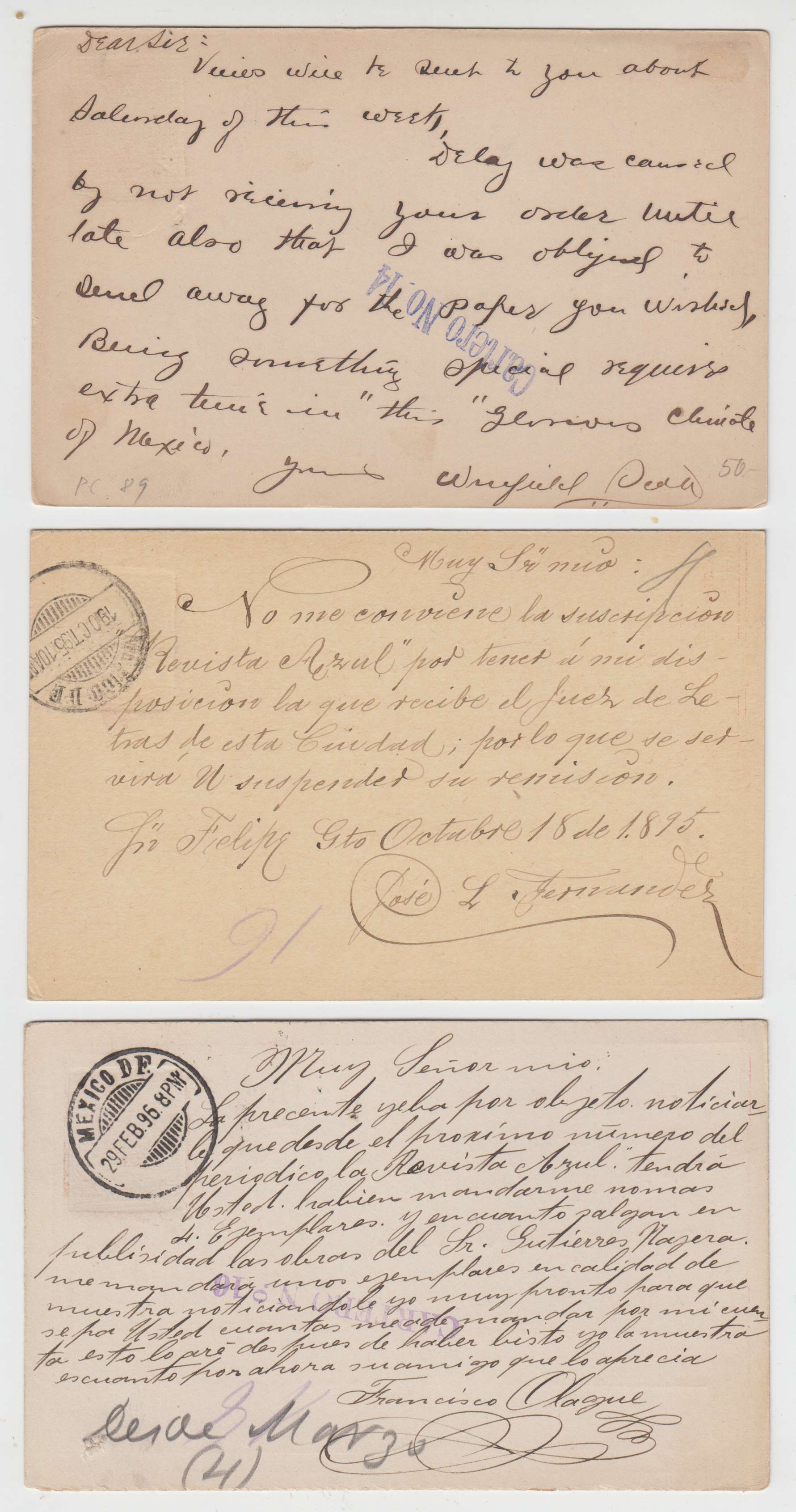 Mexico 1895 — Cartero (postman) cancels