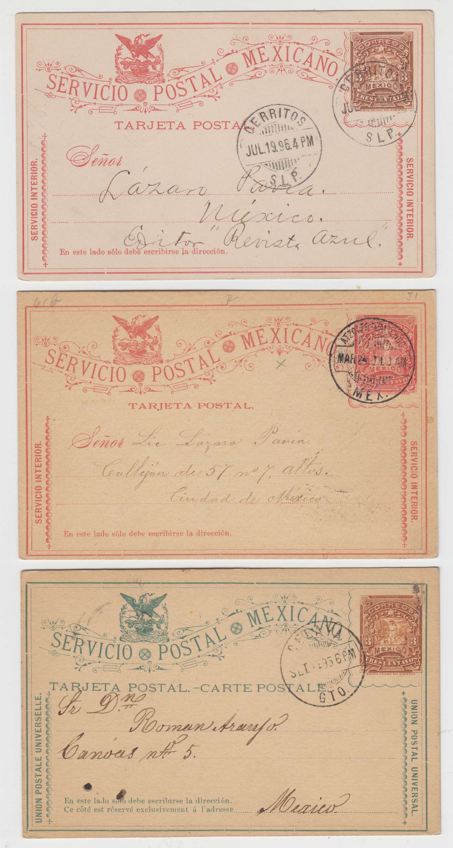 Mexico 1895 — Cartero (postman) cancels