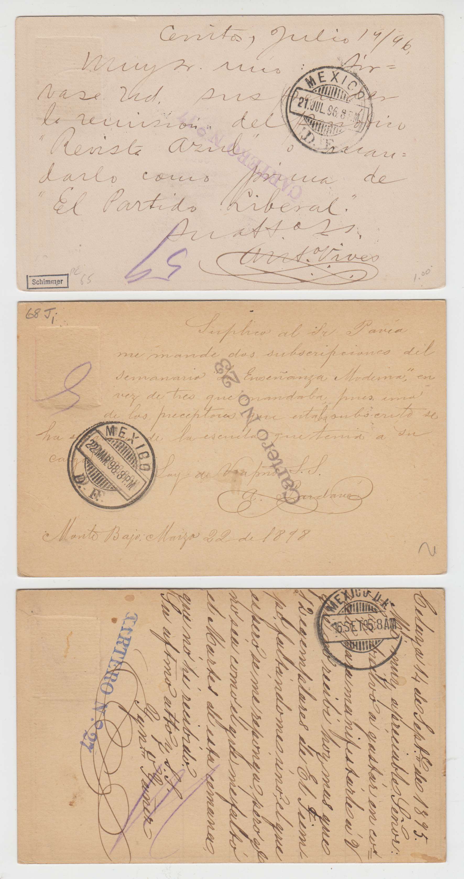 Mexico 1895 — Cartero (postman) cancels