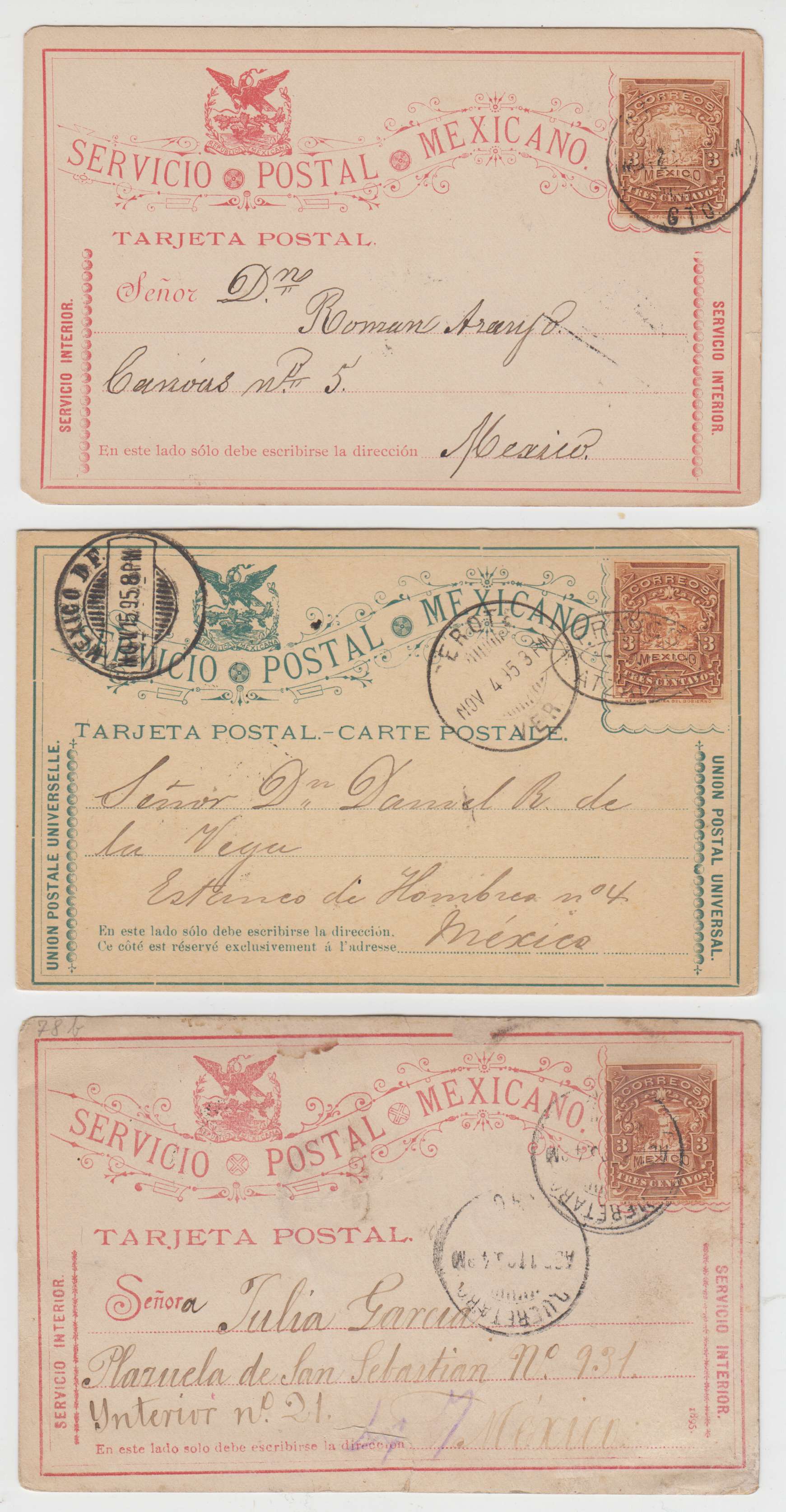 Mexico 1895 — Cartero (postman) cancels