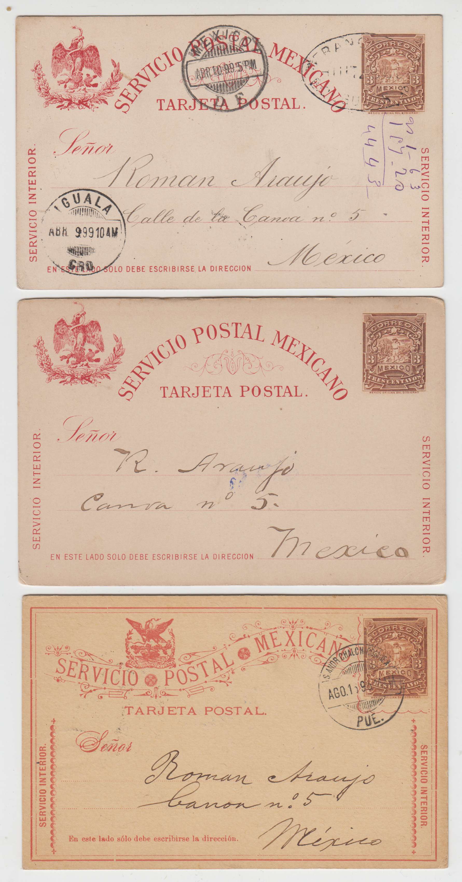 Mexico 1895 — Cartero (postman) cancels