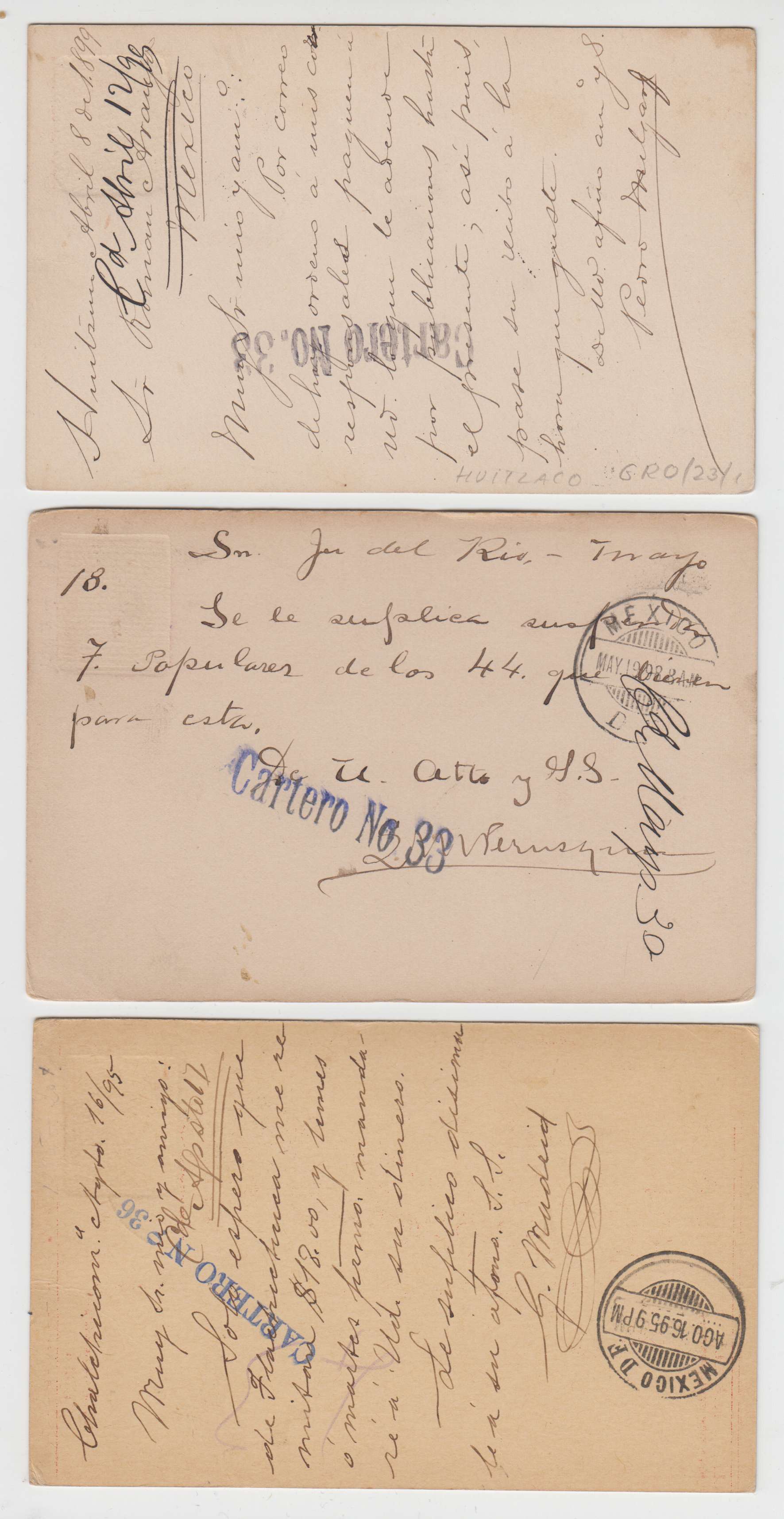 Mexico 1895 — Cartero (postman) cancels