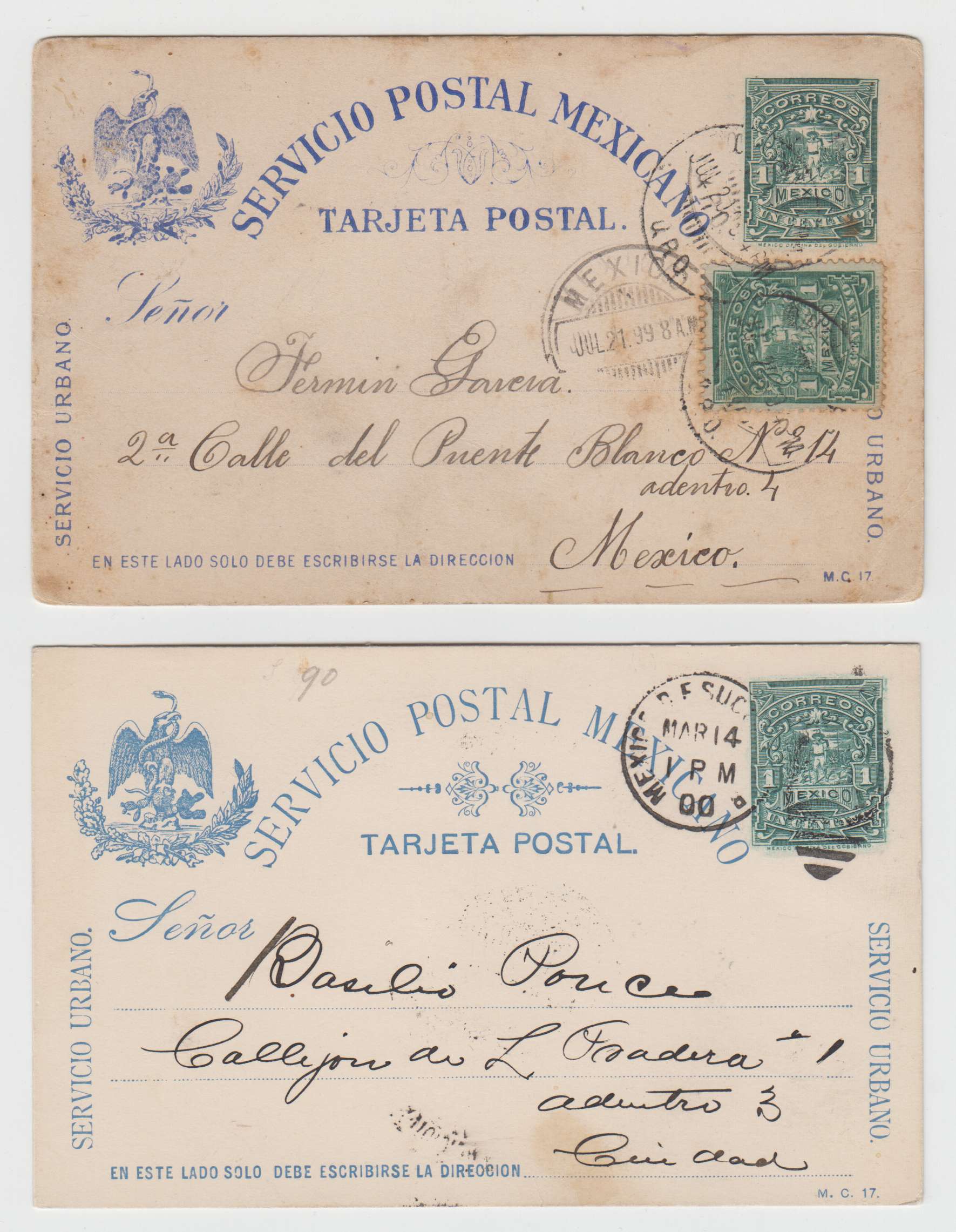 Mexico 1895 — Cartero (postman) cancels