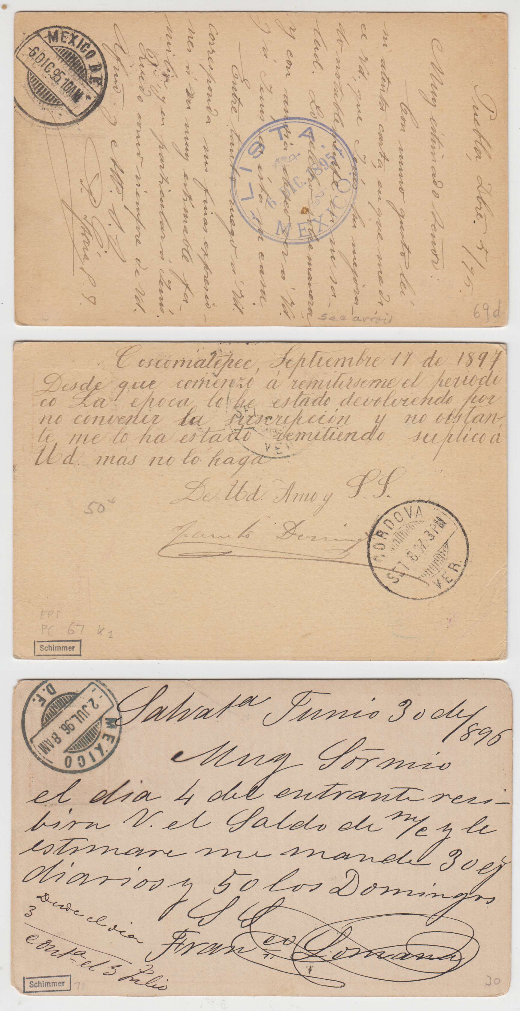Mexico 1895 — Mepsi Pc67 (2x), Pc75 type I & Pc78 (2x)