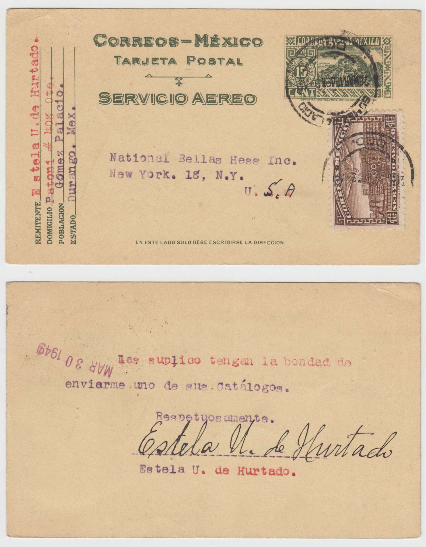 Mexico 1949 — Airmail postal card