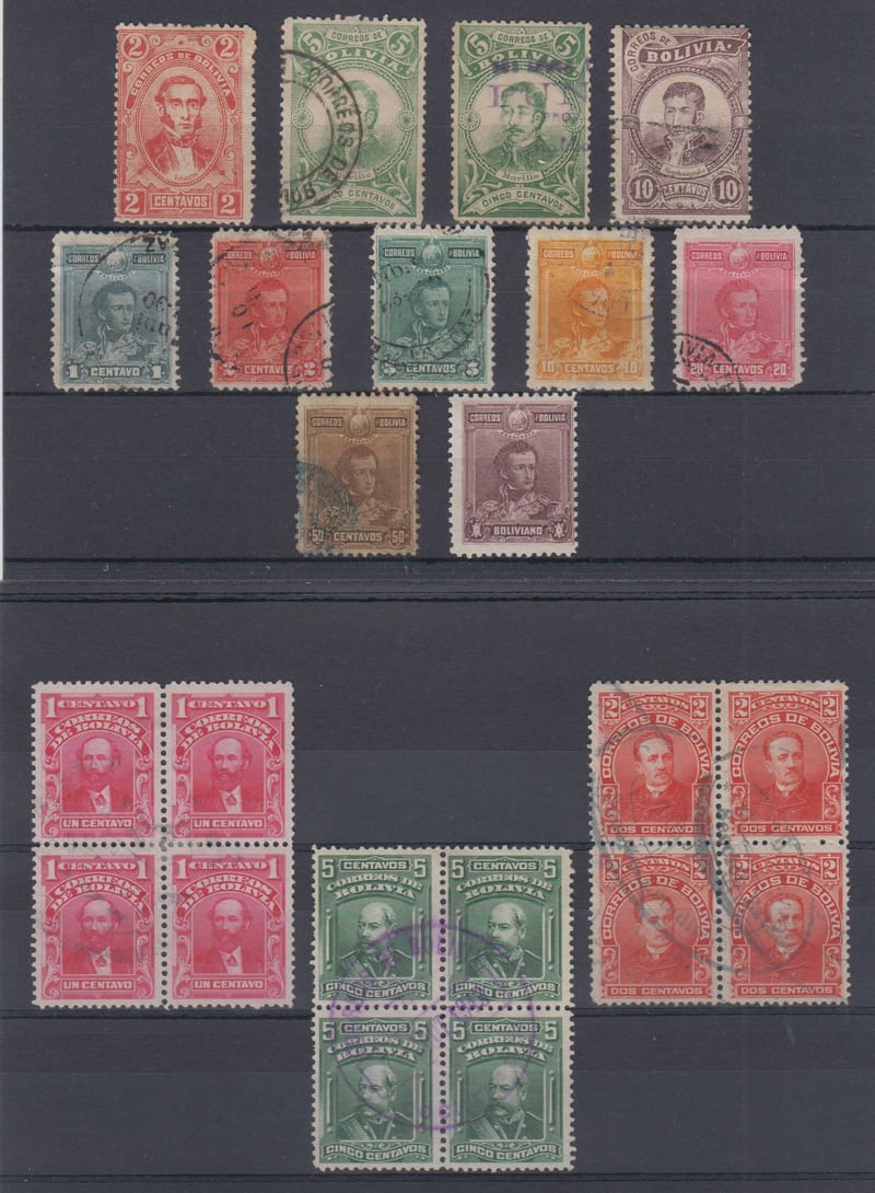 Bolivia 1897 — Scott 48-50, 62-68 (full set), 103-107 & 109