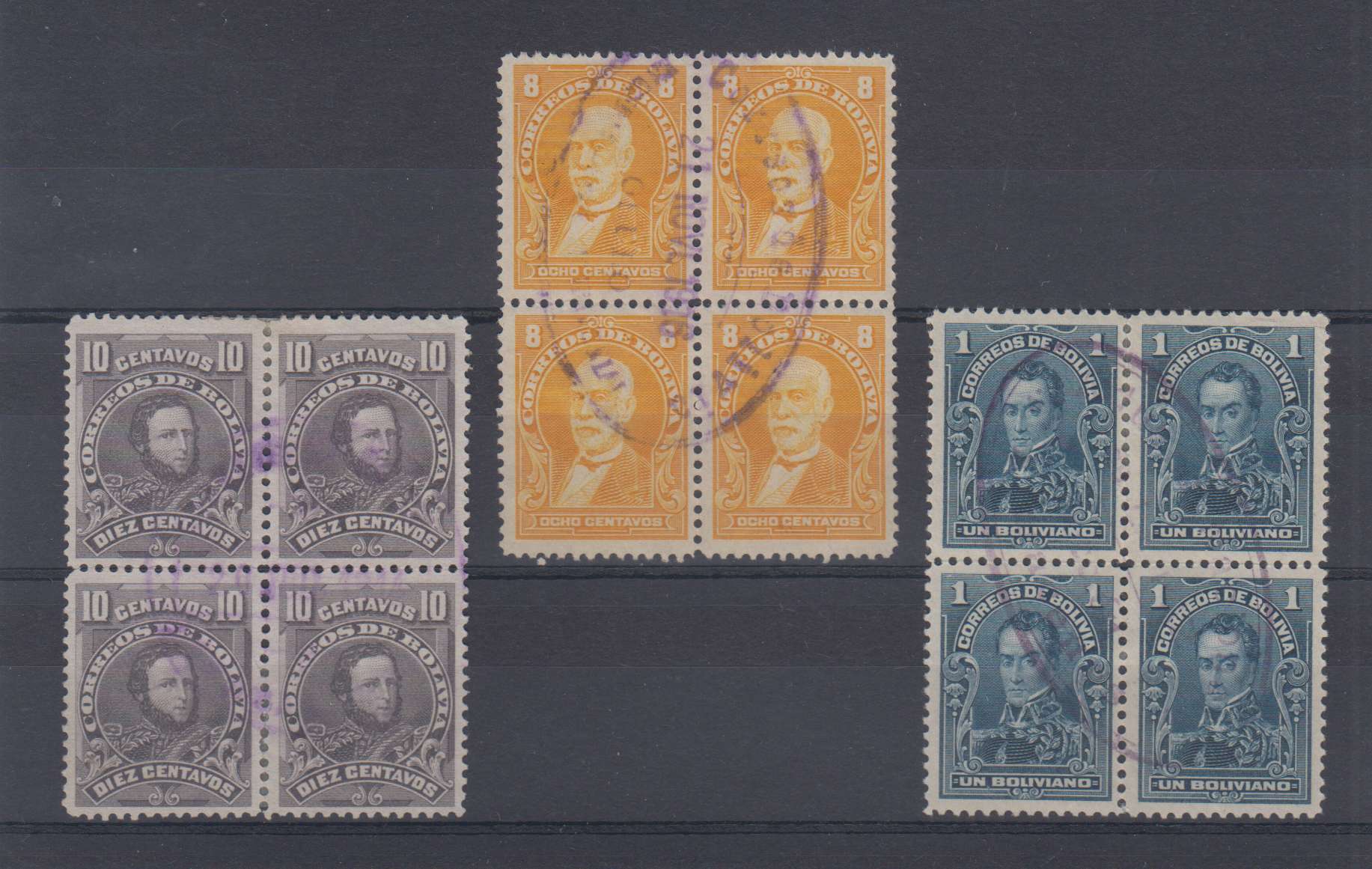 Bolivia 1897 — Scott 48-50, 62-68 (full set), 103-107 & 109