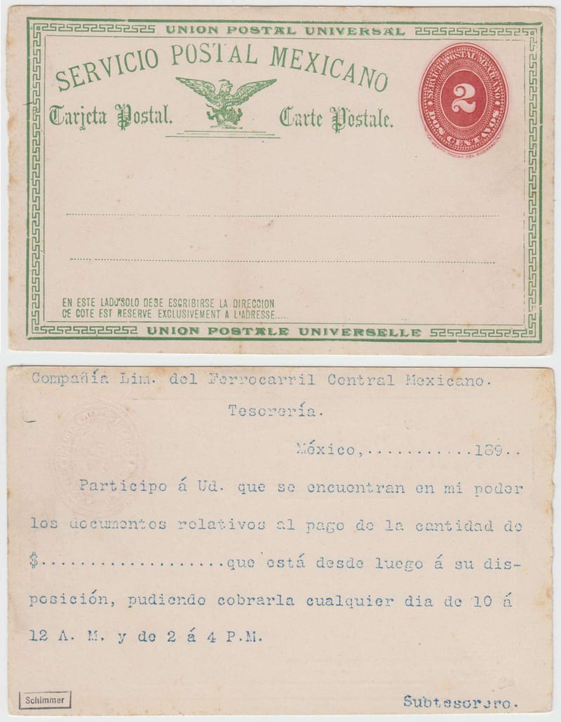Mexico 1891 — Railroad Pretyped Card