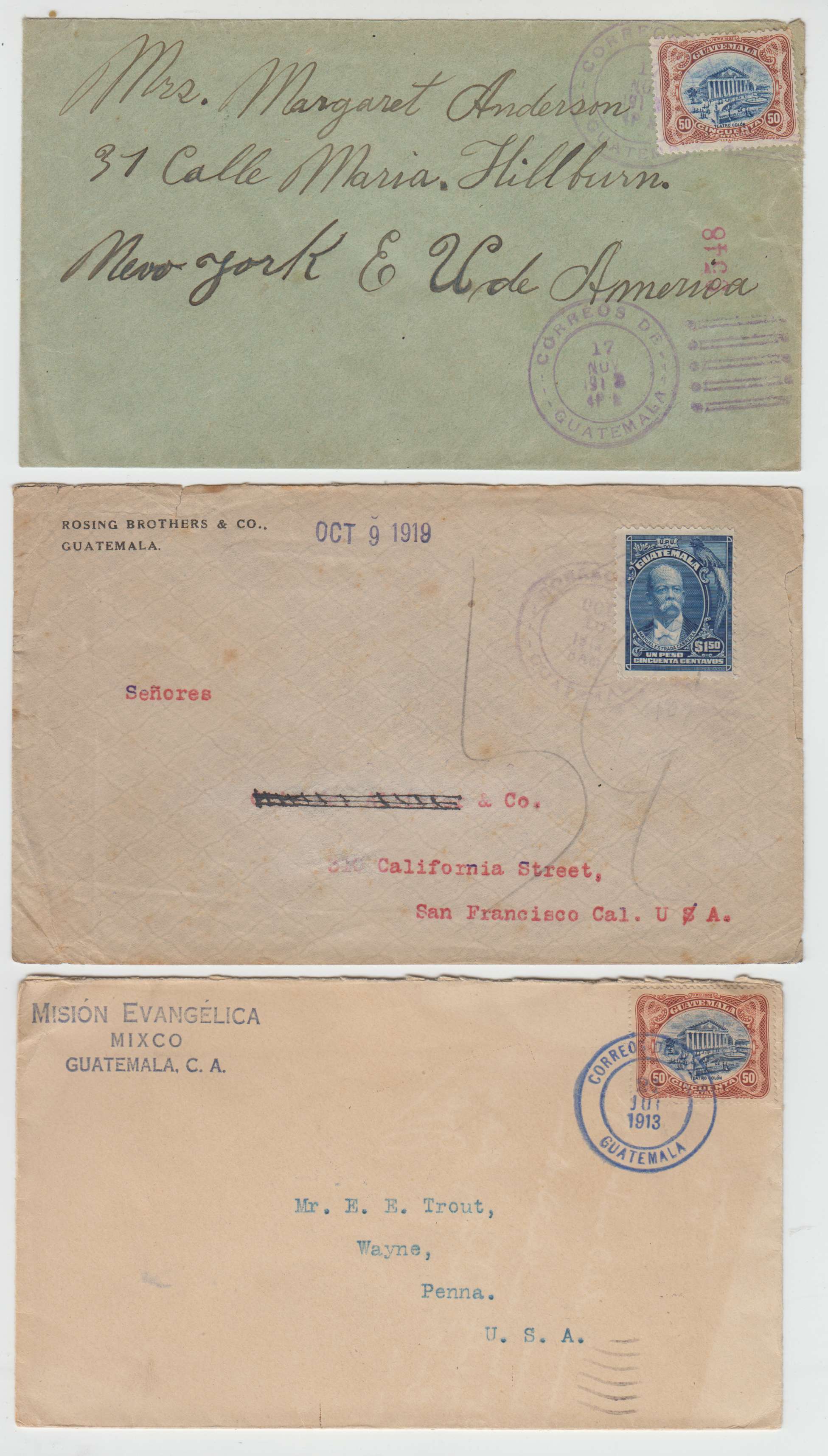 Guatemala 1913 — Selection of 32 covers including better with early including better frankings, cancels,…