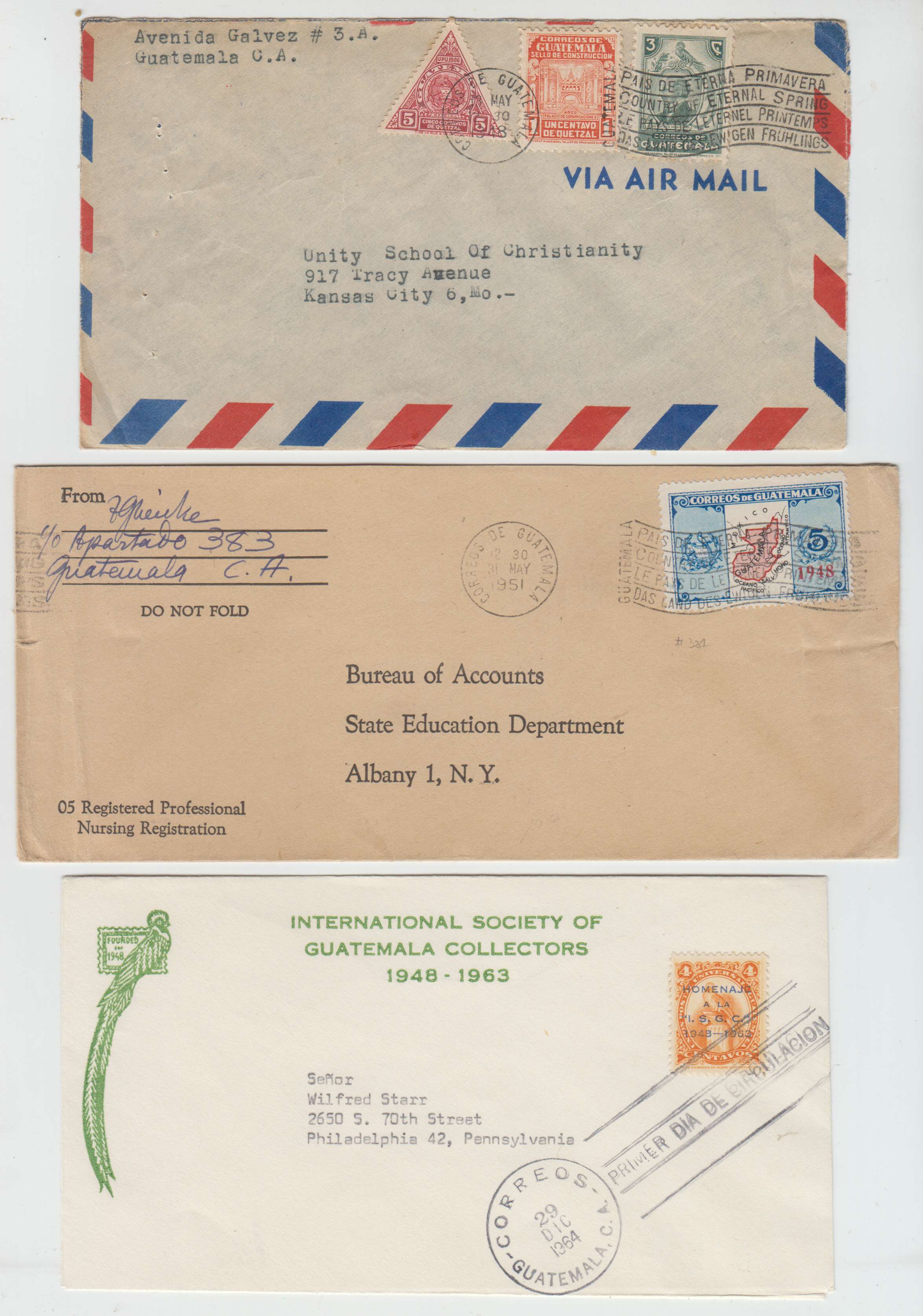 Guatemala 1948 — Group of 30 covers with better frankings used domestically, to USA or Argentina