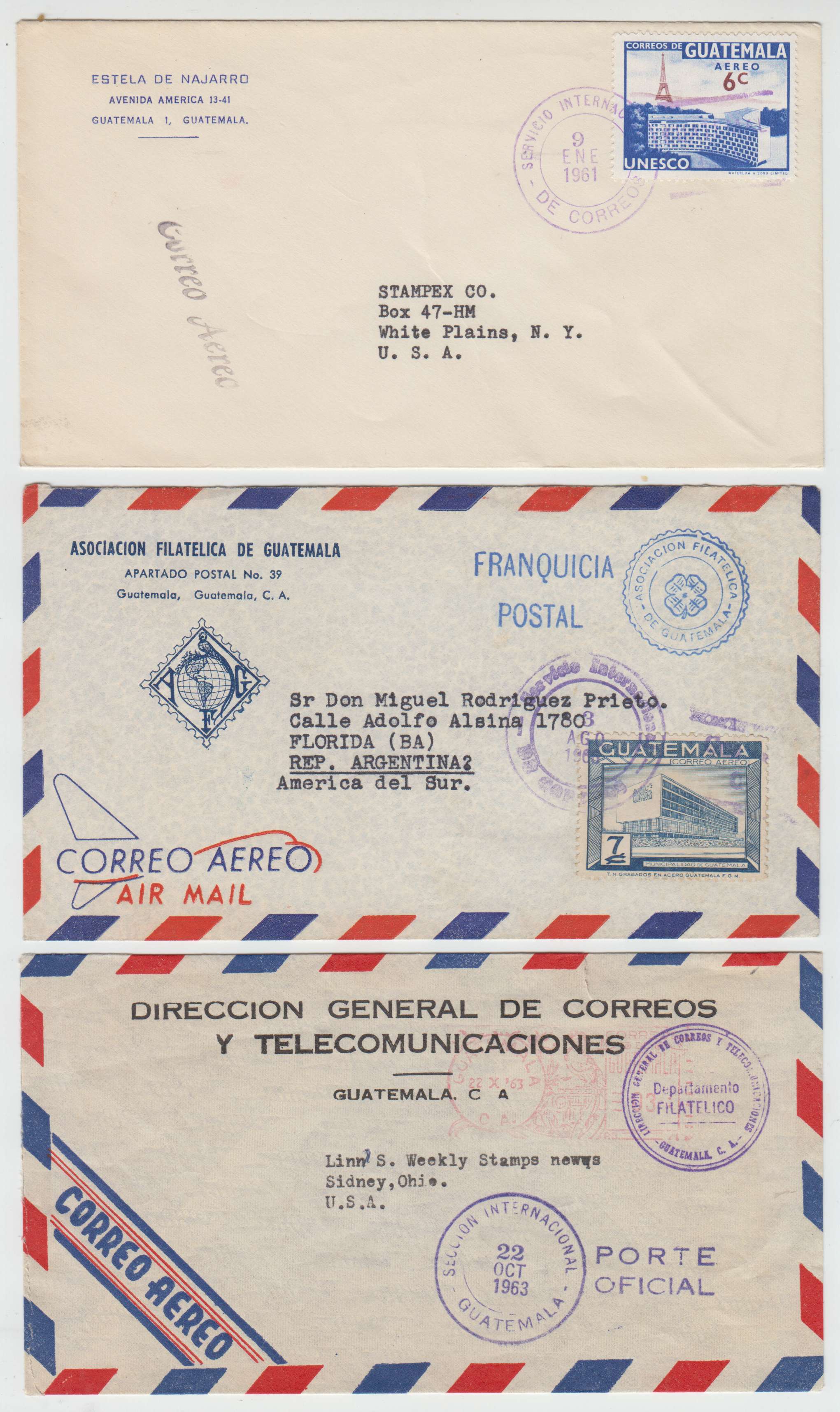 Guatemala 1948 — Group of 30 covers with better frankings used domestically, to USA or Argentina