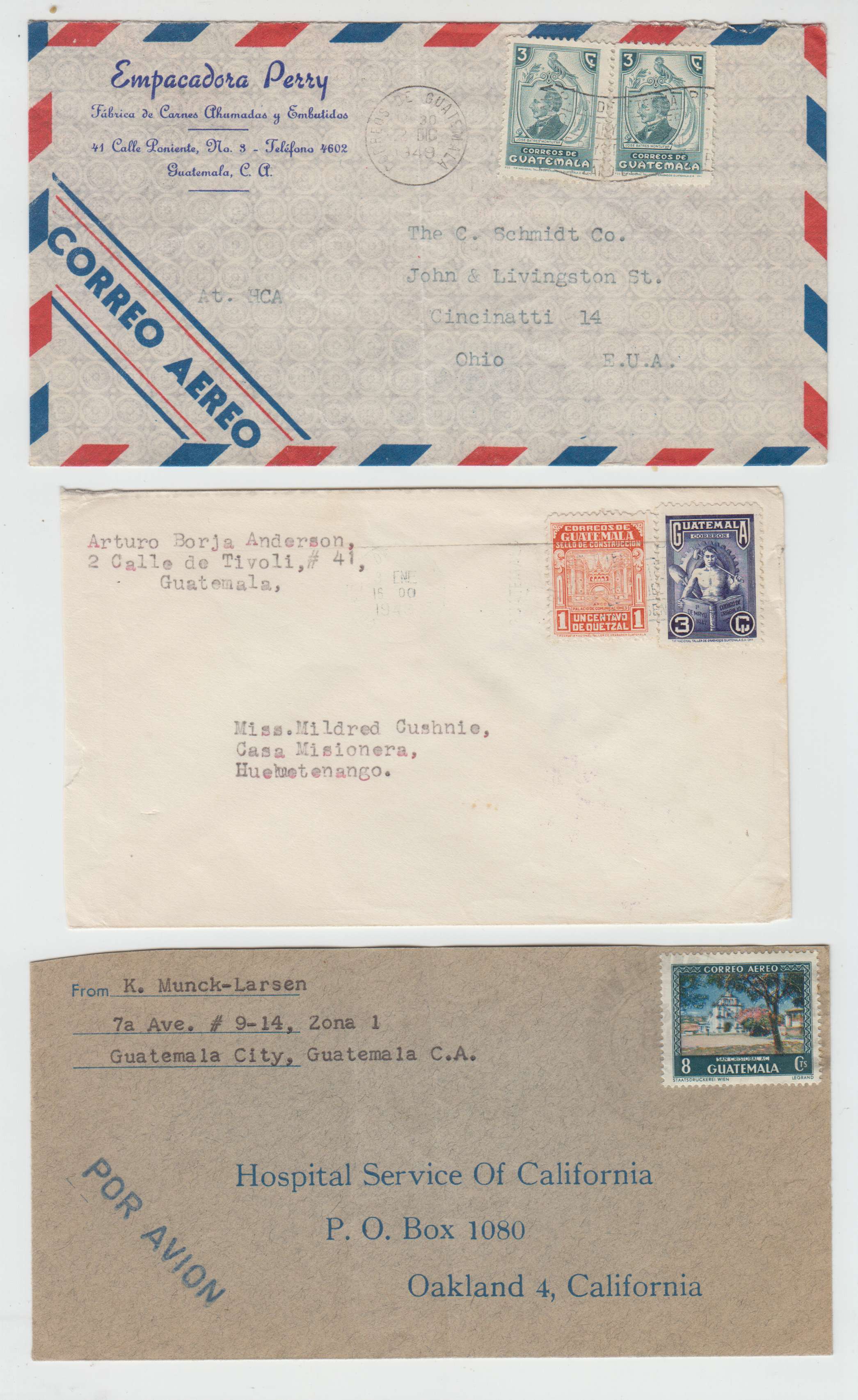 Guatemala 1948 — Group of 30 covers with better frankings used domestically, to USA or Argentina