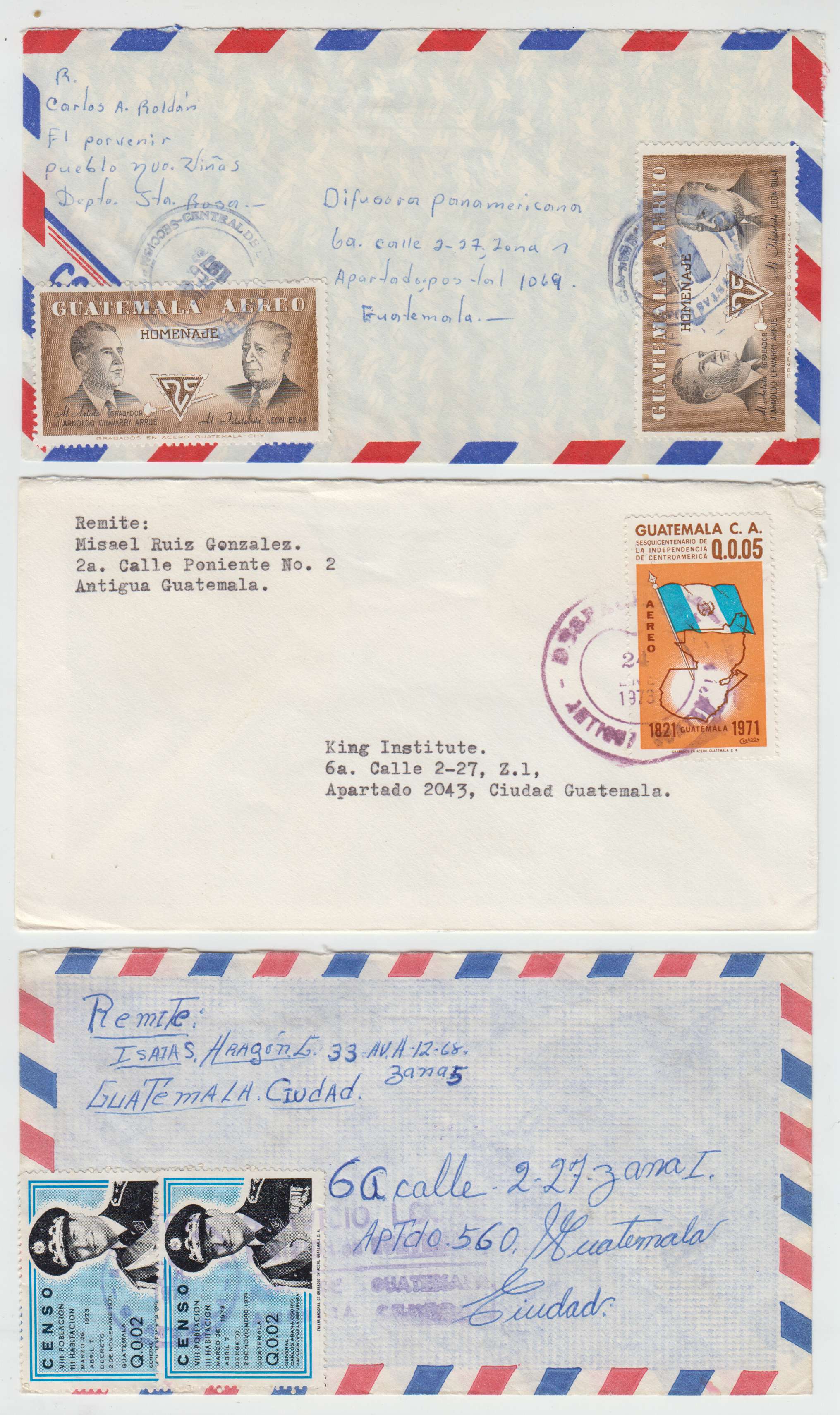 Guatemala 1948 — Group of 30 covers with better frankings used domestically, to USA or Argentina