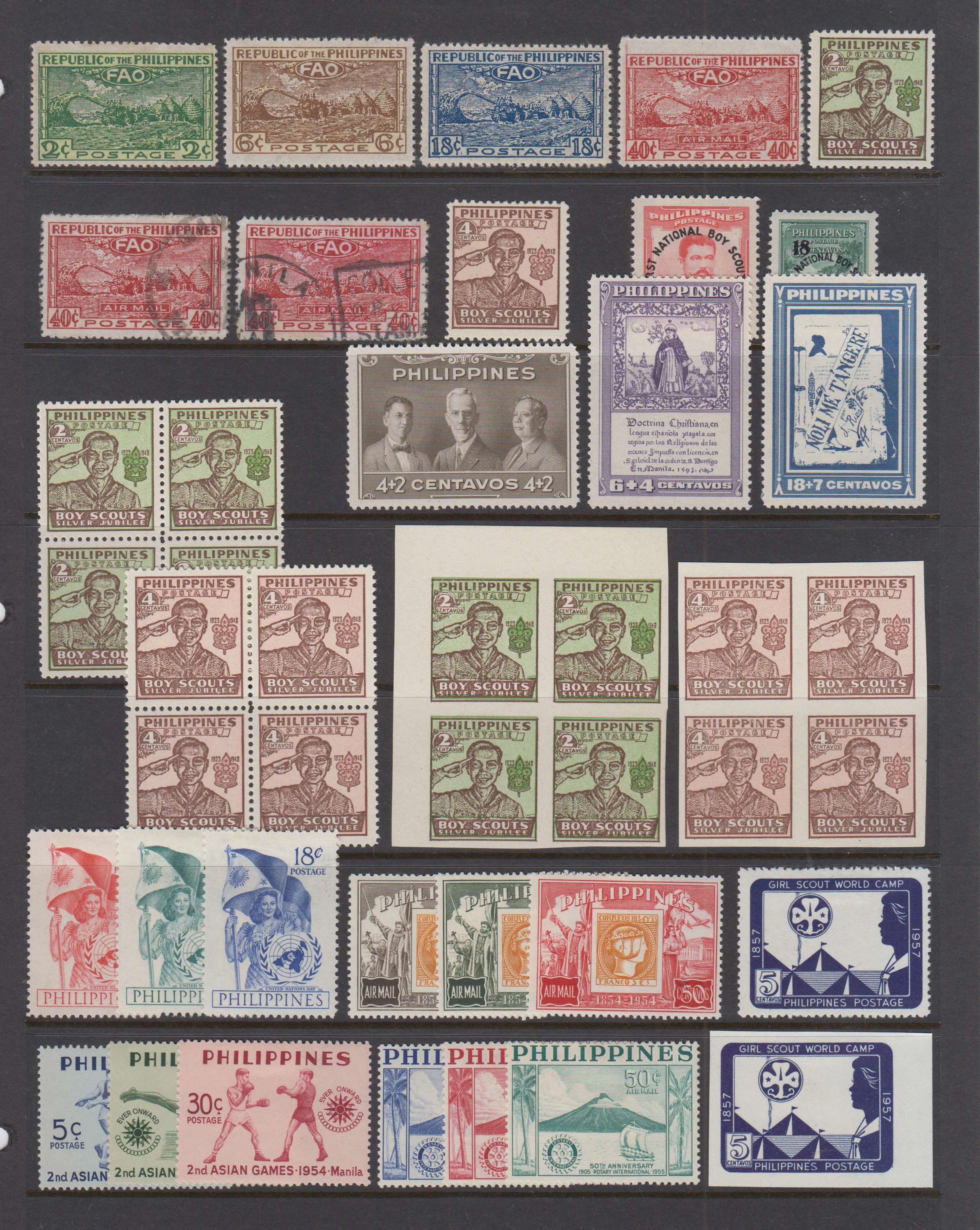 Philippines 1947 — Scott 516-518a, 522-524, C67, 528-529, 605-607 & C74-c76, 620-623, B1-b3 & Cb1-cb3