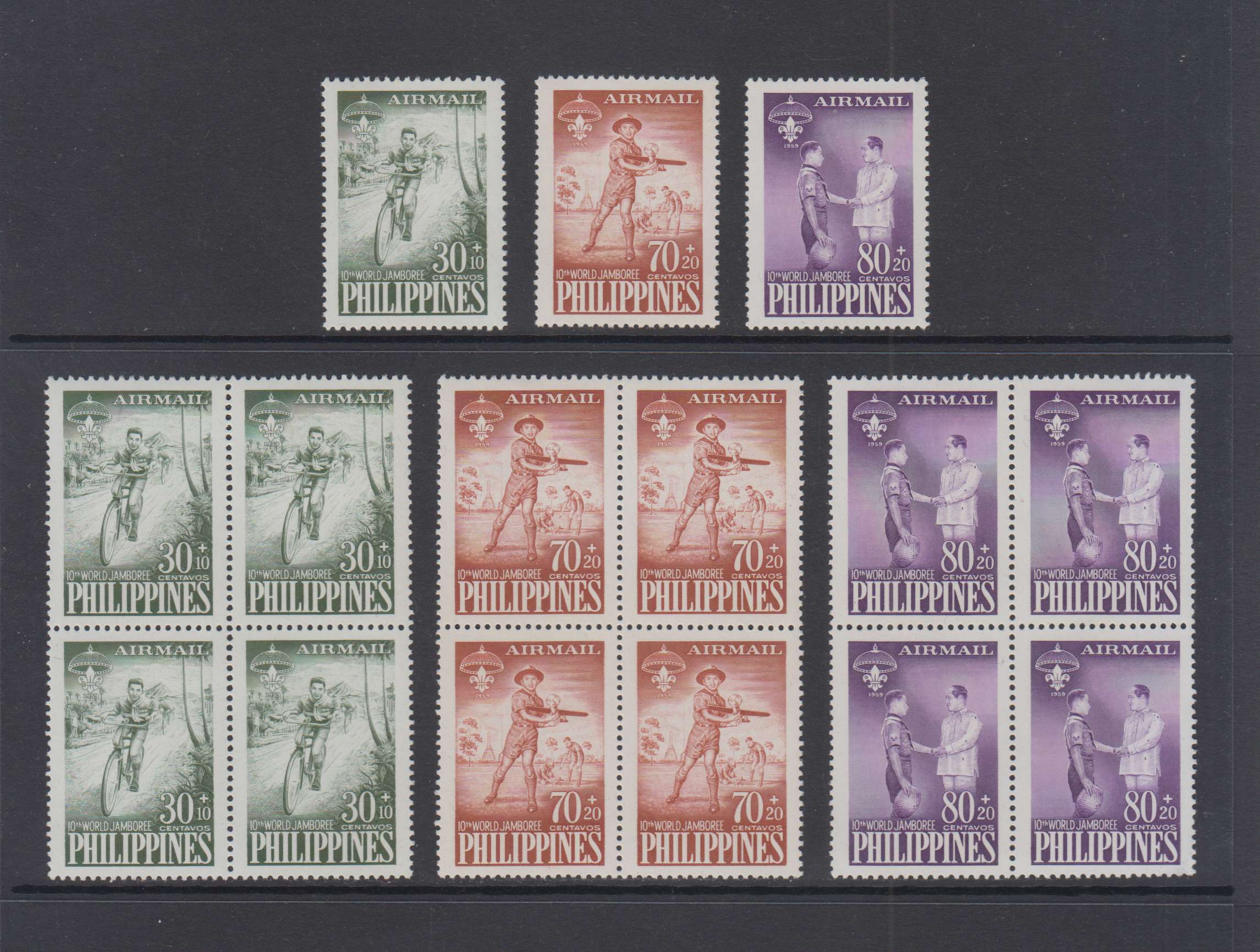 Philippines 1947 — Scott 516-518a, 522-524, C67, 528-529, 605-607 & C74-c76, 620-623, B1-b3 & Cb1-cb3