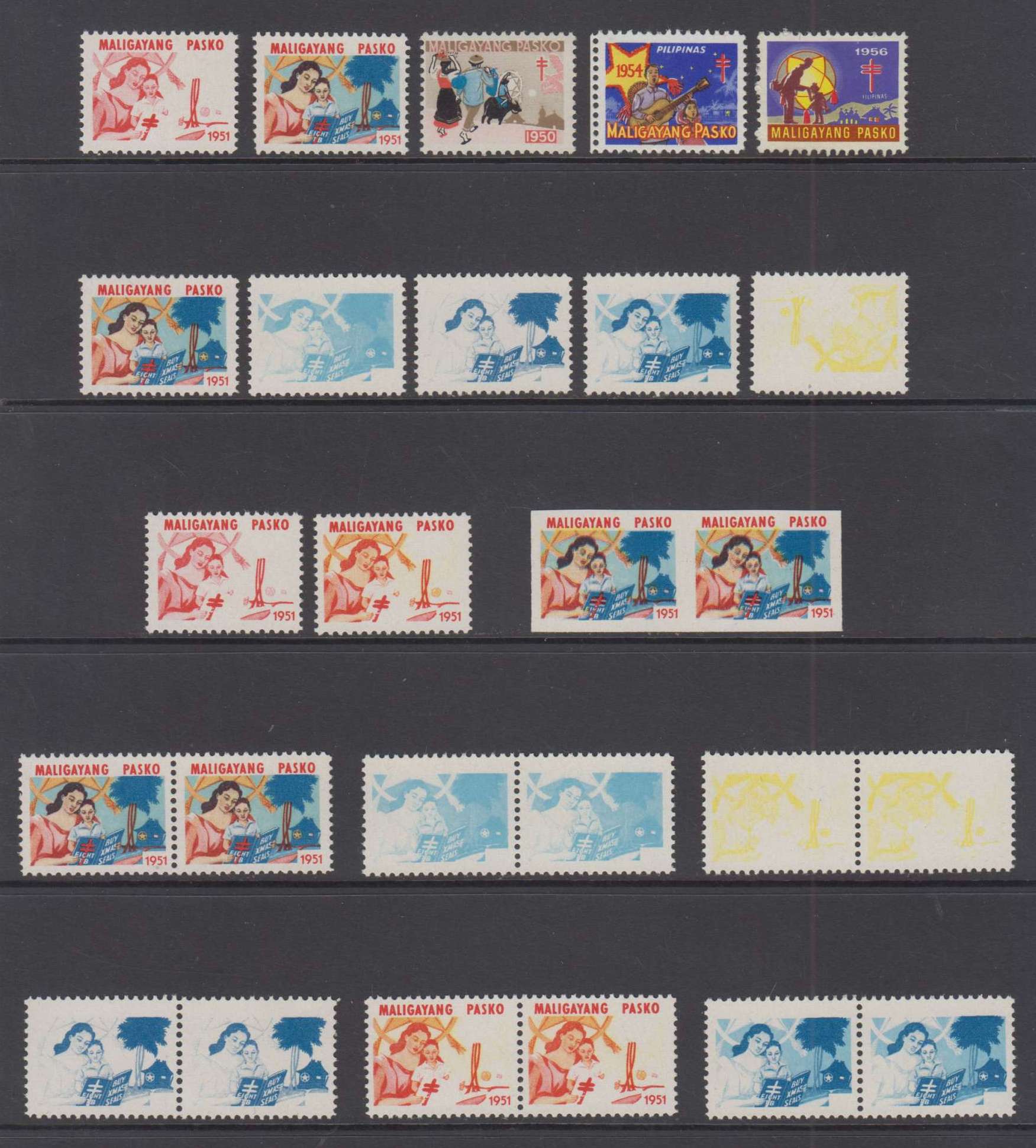 Philippines 1951 — Unissued Kennedy perf or imperf, Tbc fight seal, cinderella, 26 items including…