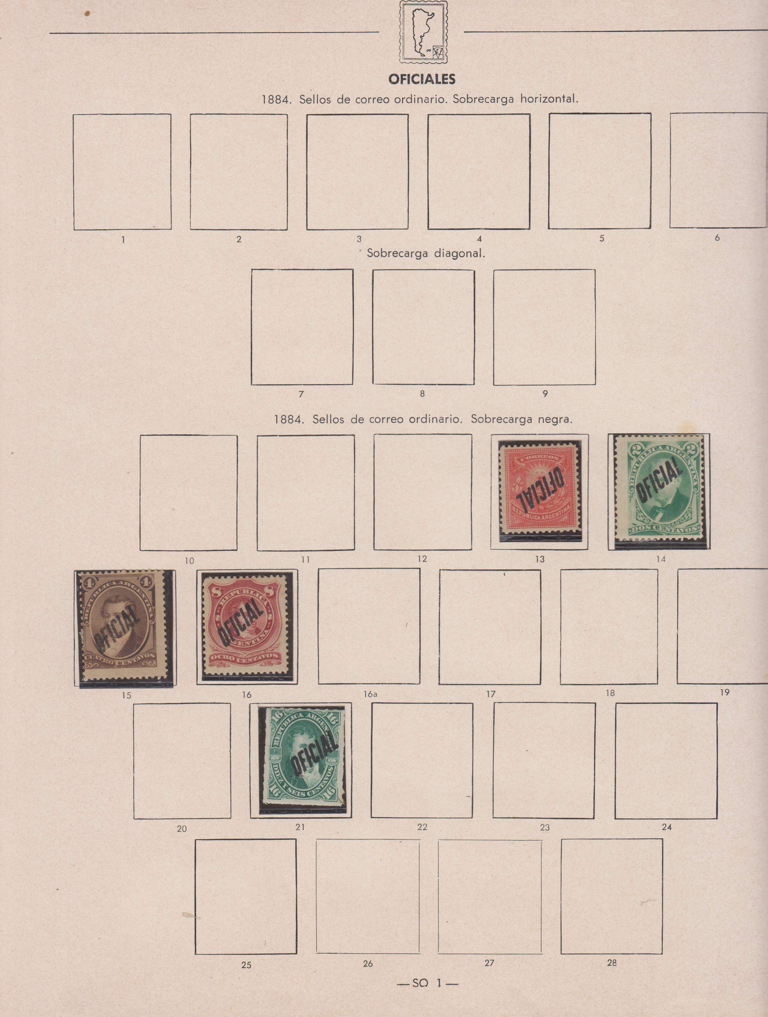 Argentina — Official Stamps collection on 20 album pages featuring Scott 01 thru 0163 not complete…