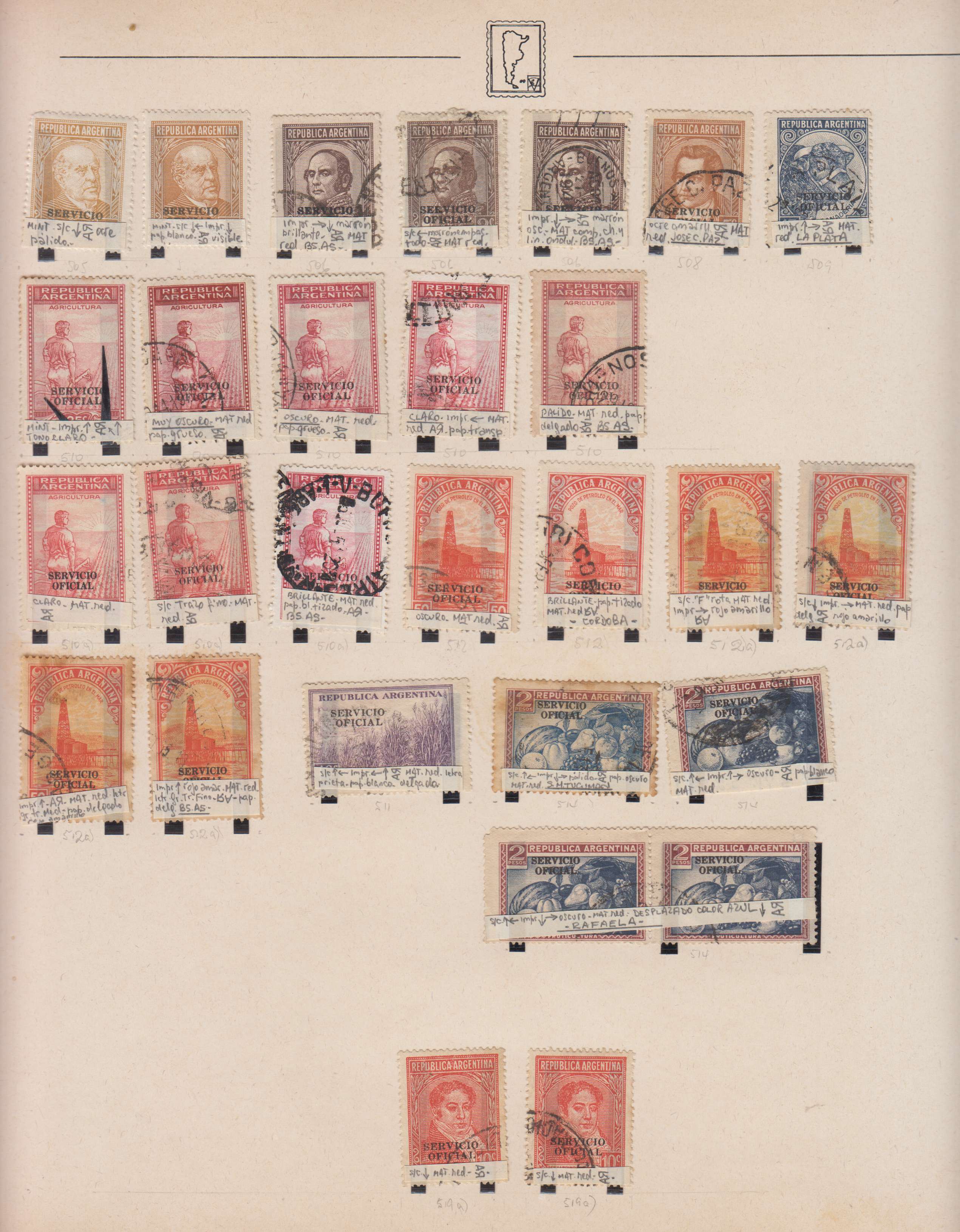 Argentina — Official Stamps collection on 20 album pages featuring Scott 01 thru 0163 not complete…