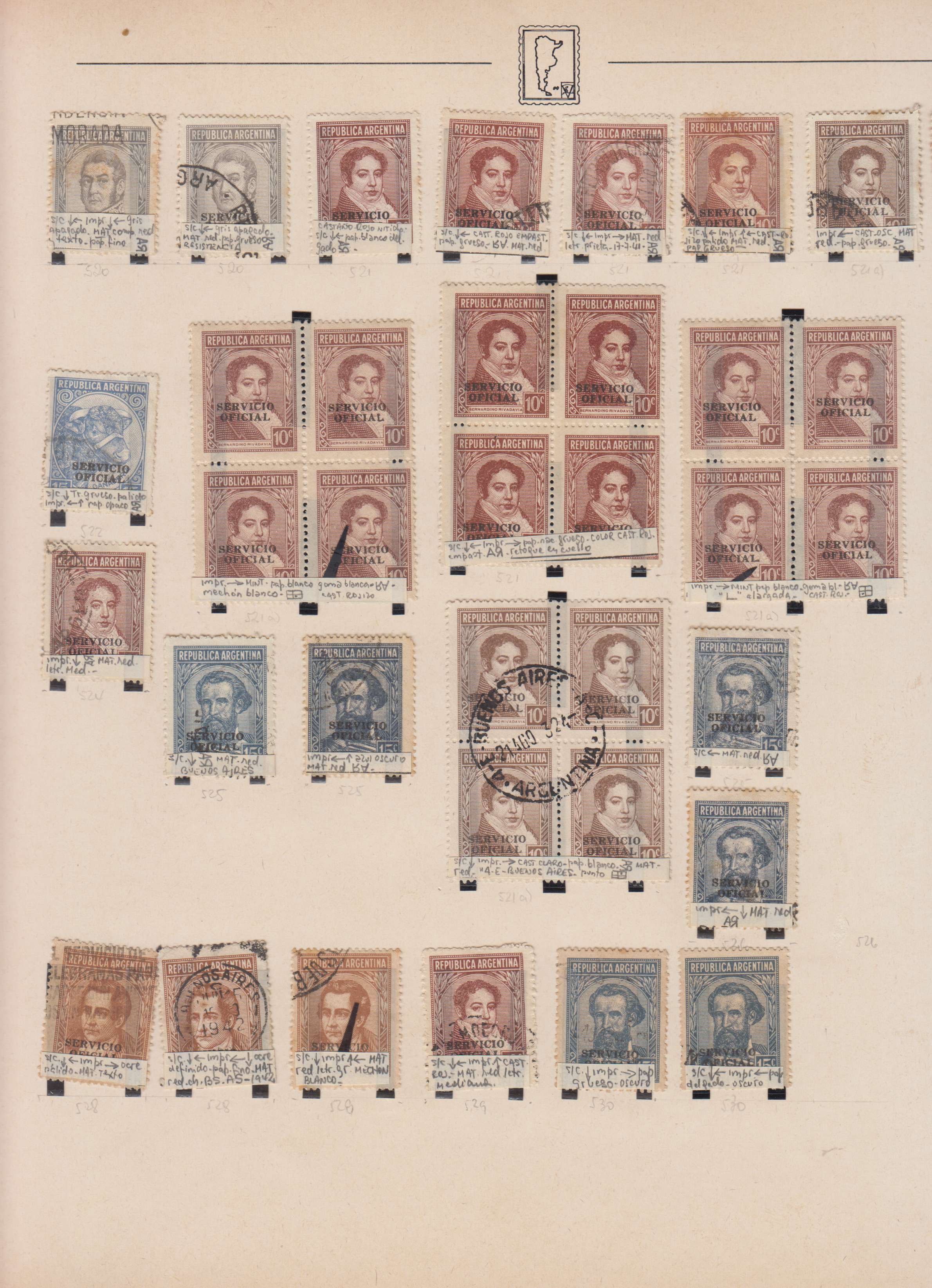 Argentina — Official Stamps collection on 20 album pages featuring Scott 01 thru 0163 not complete…