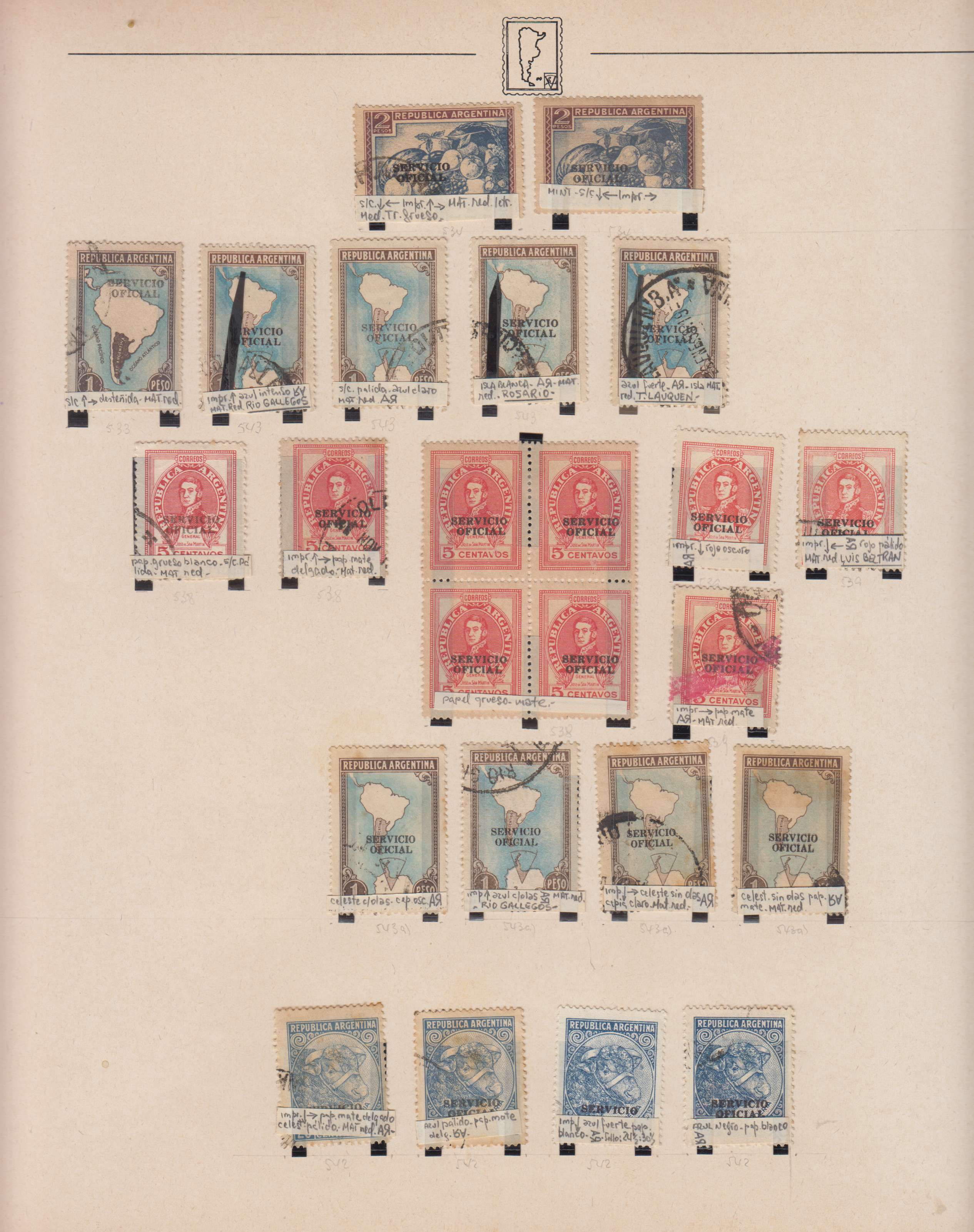 Argentina — Official Stamps collection on 20 album pages featuring Scott 01 thru 0163 not complete…