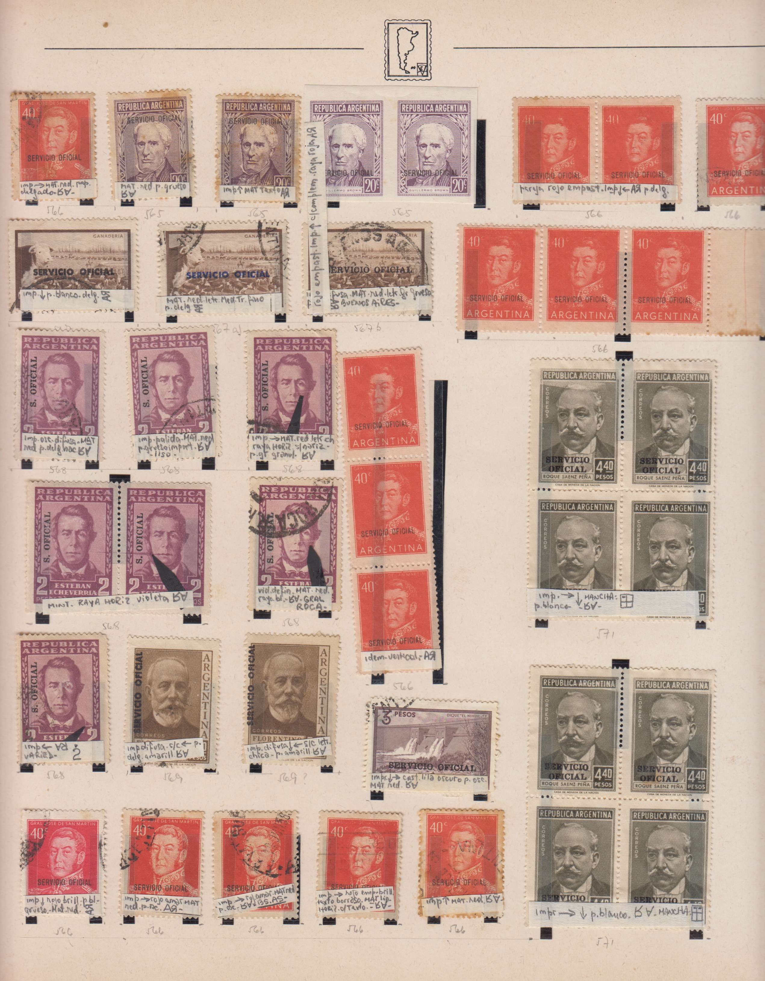 Argentina — Official Stamps collection on 20 album pages featuring Scott 01 thru 0163 not complete…