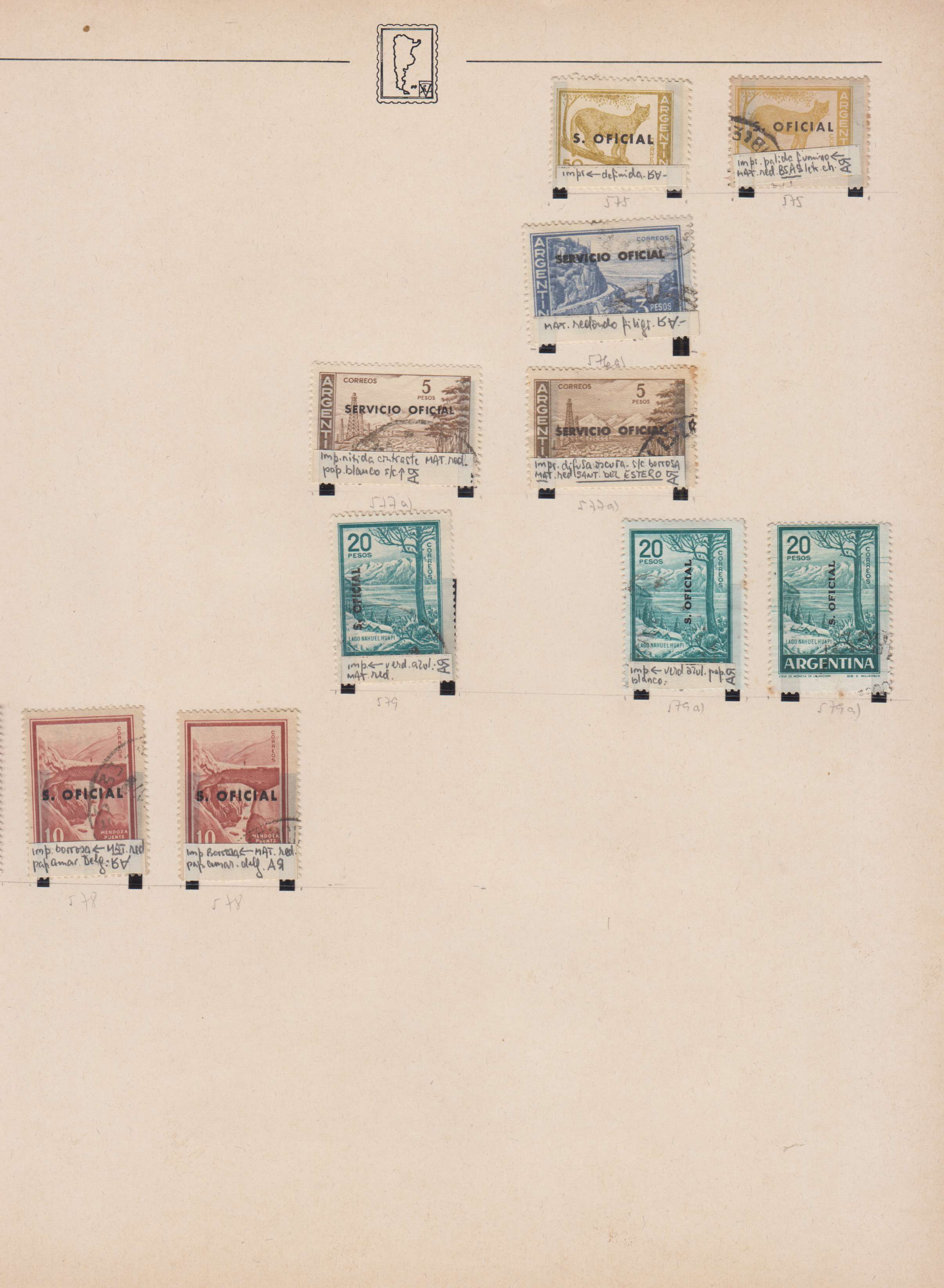 Argentina — Official Stamps collection on 20 album pages featuring Scott 01 thru 0163 not complete…