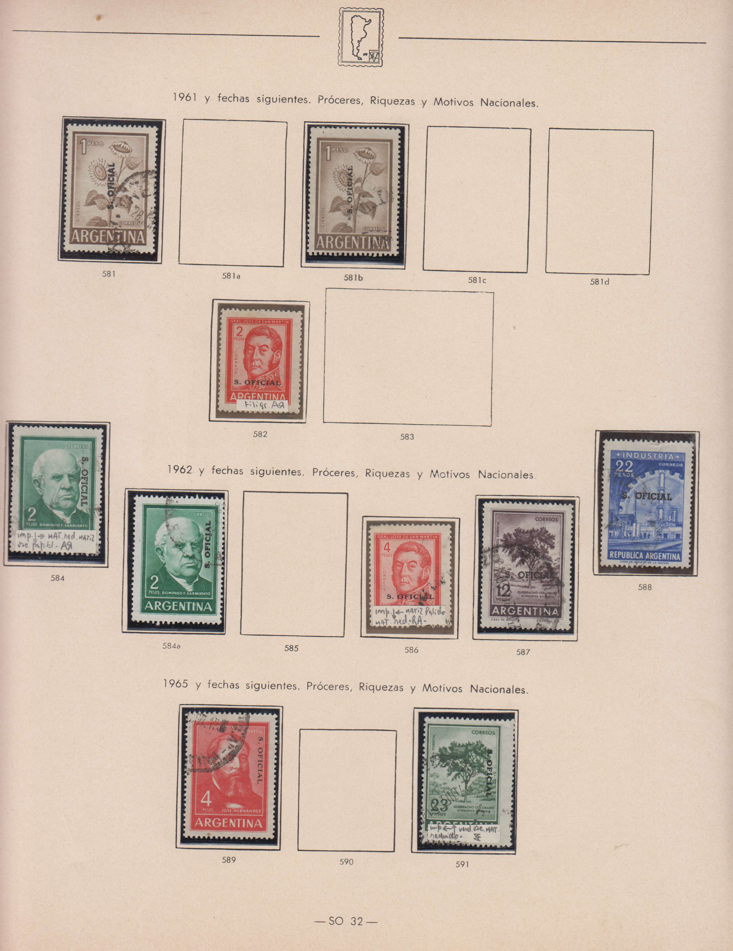 Argentina — Official Stamps collection on 20 album pages featuring Scott 01 thru 0163 not complete…