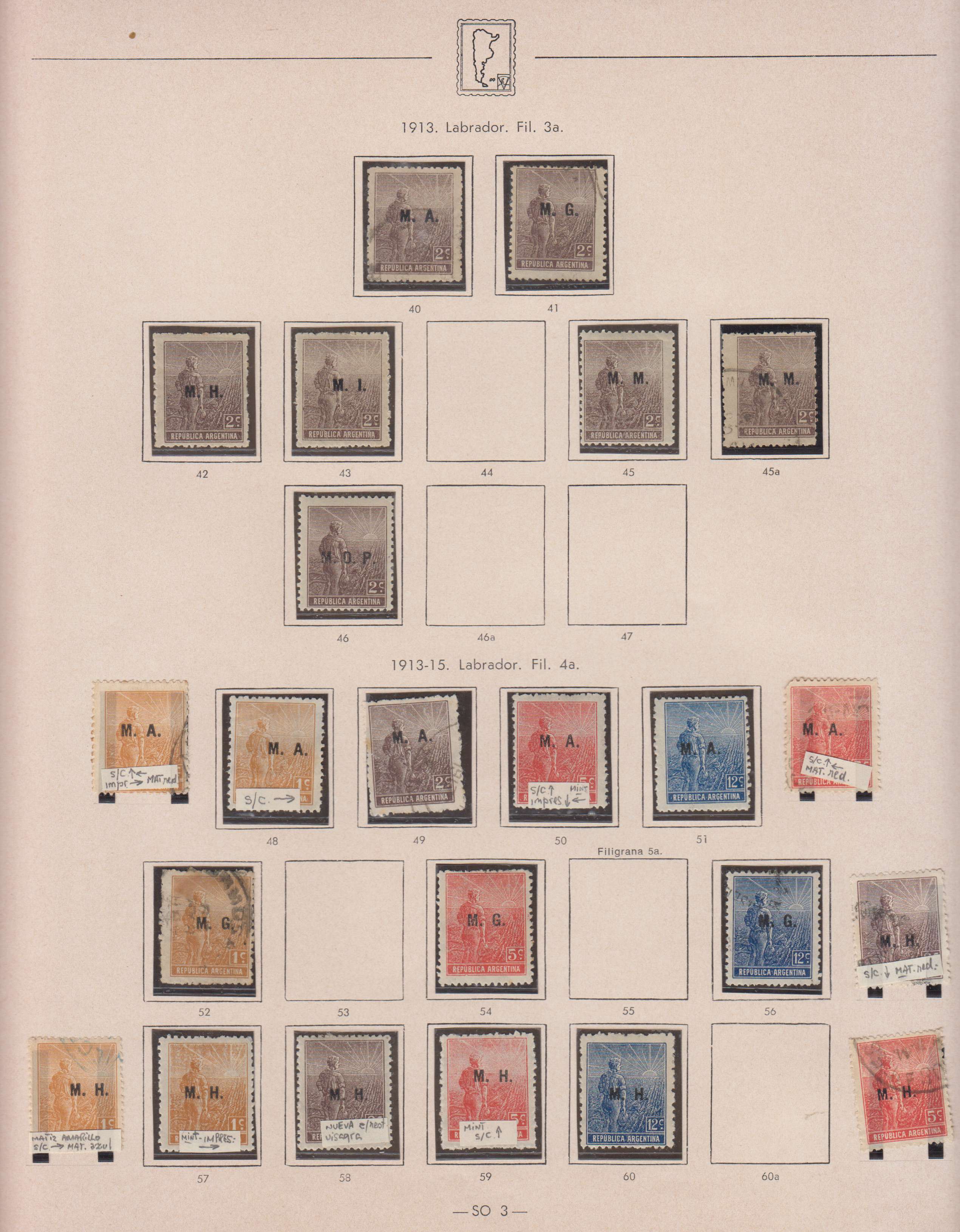 Argentina 1913 — Official Department Stamps collection on 36 album pages featuring Scott Od1 thru Od357…