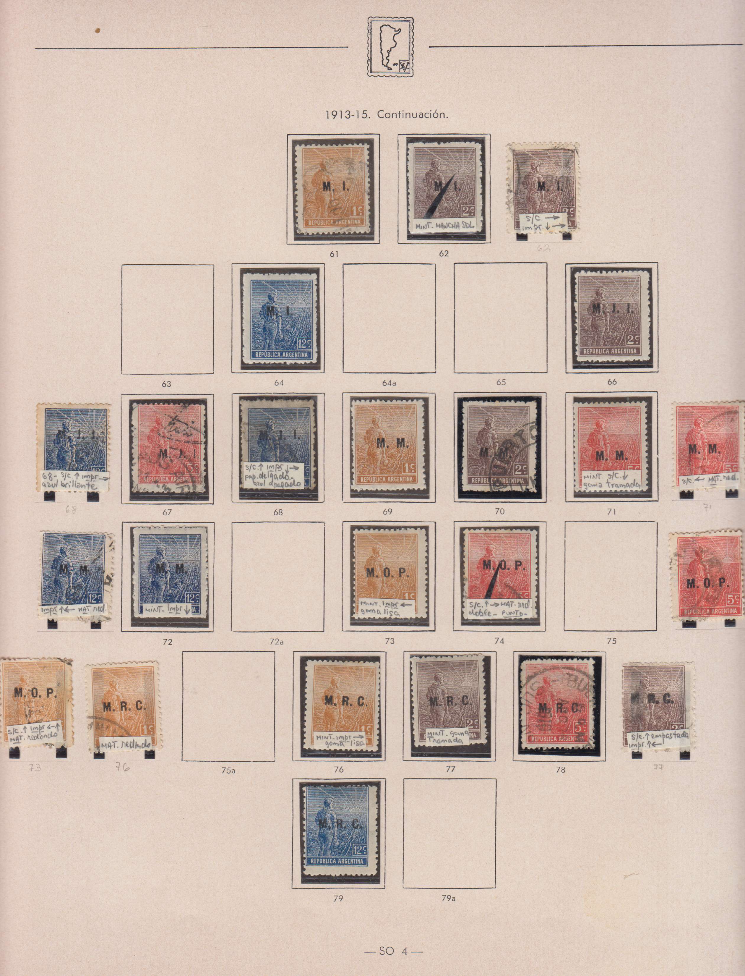 Argentina 1913 — Official Department Stamps collection on 36 album pages featuring Scott Od1 thru Od357…